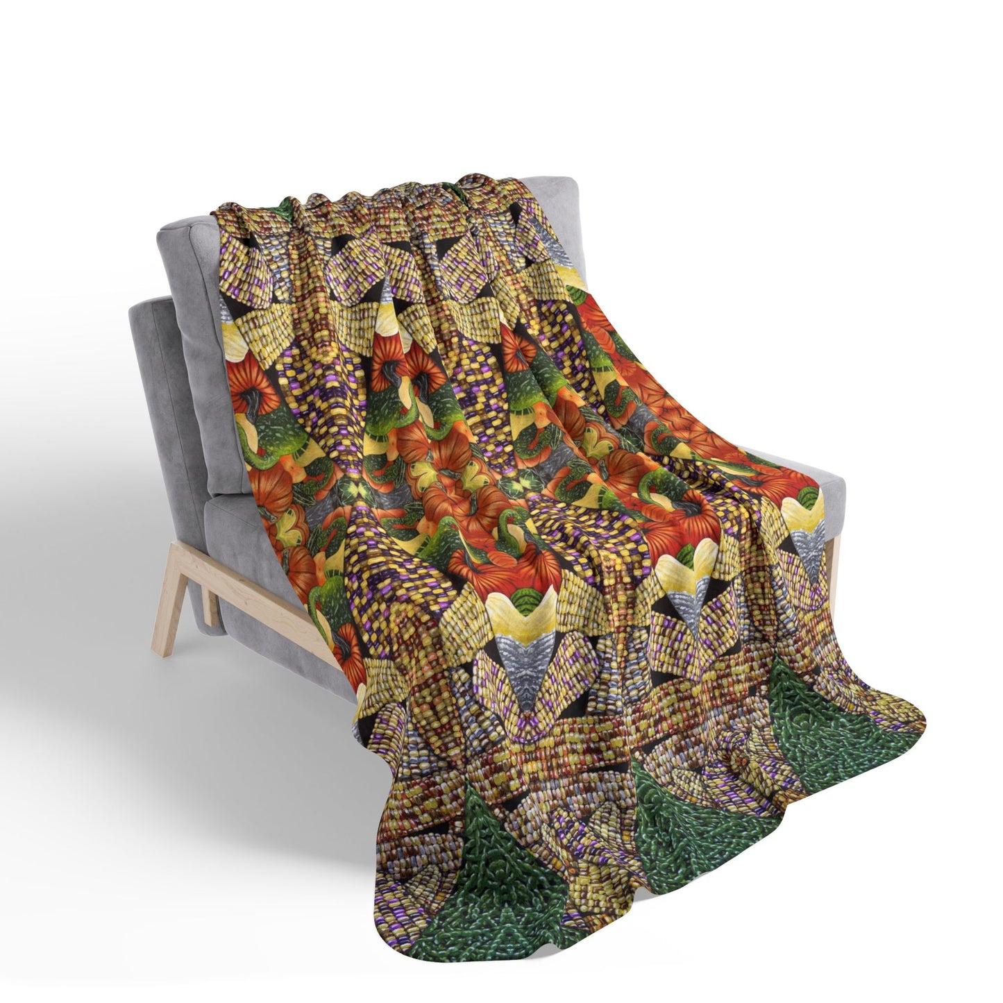 Fleece Sherpa Blanket, Three Sisters Design, Native American, Corn, Squash, Beans, Tribal Farming
