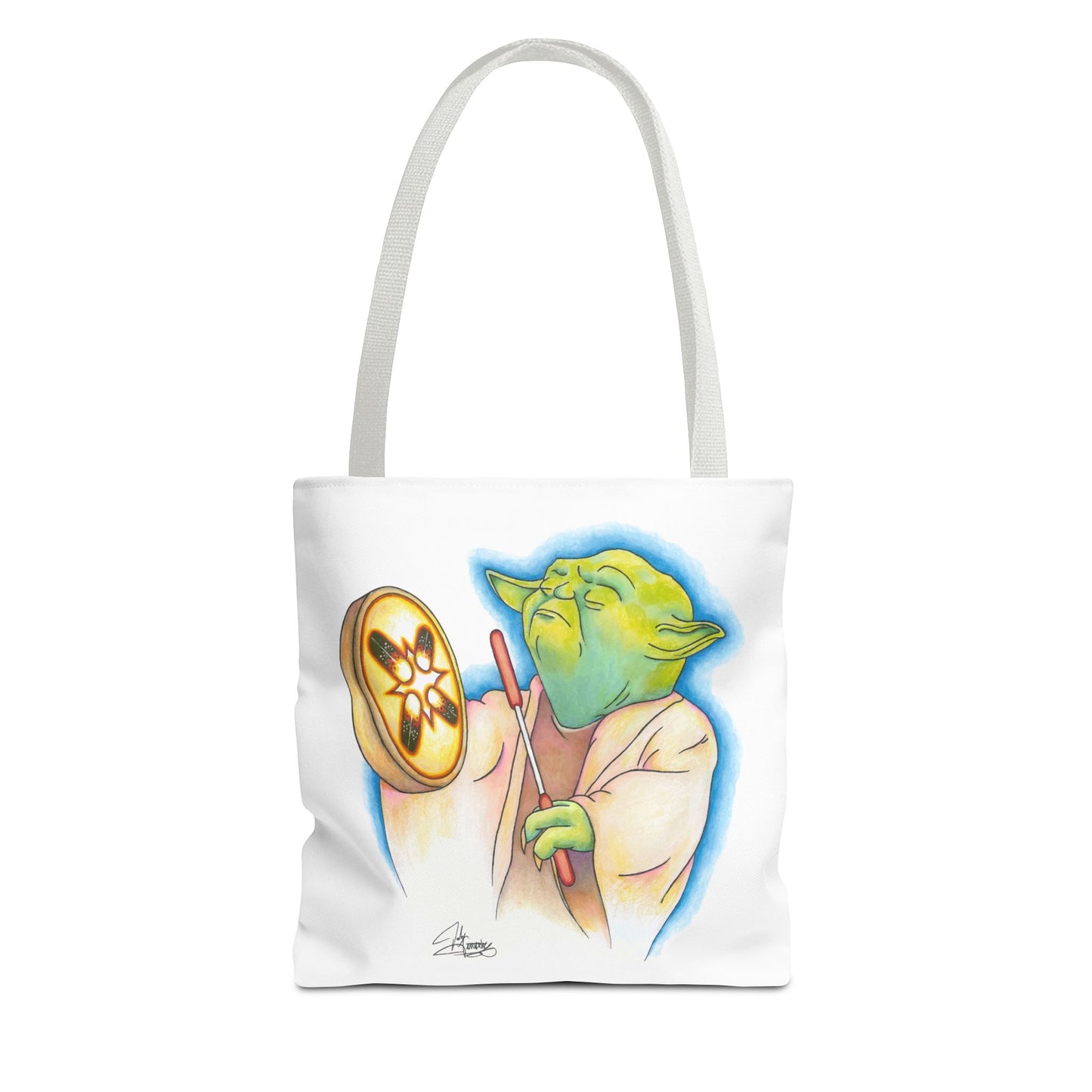 Tote Bag, Alien Playing Native Hand Drum, Native Pop Humor, Native American