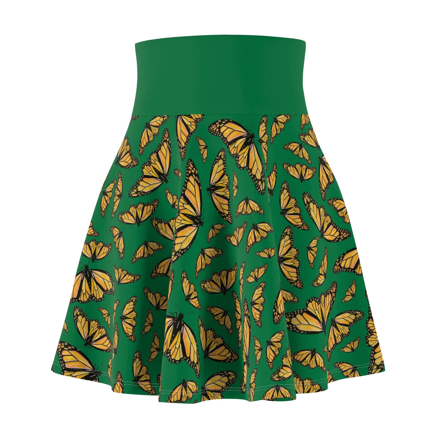 Women's Skater Skirt, Monarch, Green Background, Butterfly, Kamama