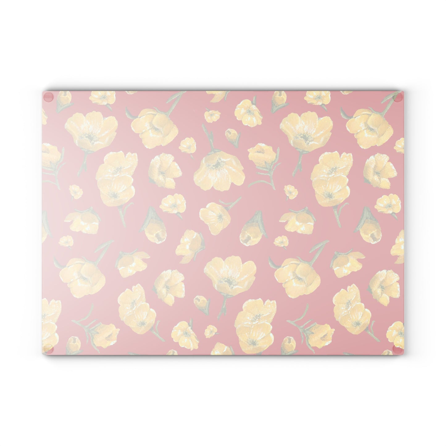 Glass Cutting Board, Kitchen Accessory, Buttercups, Red Background, Oklahoma Wildflower, Yellow Floral