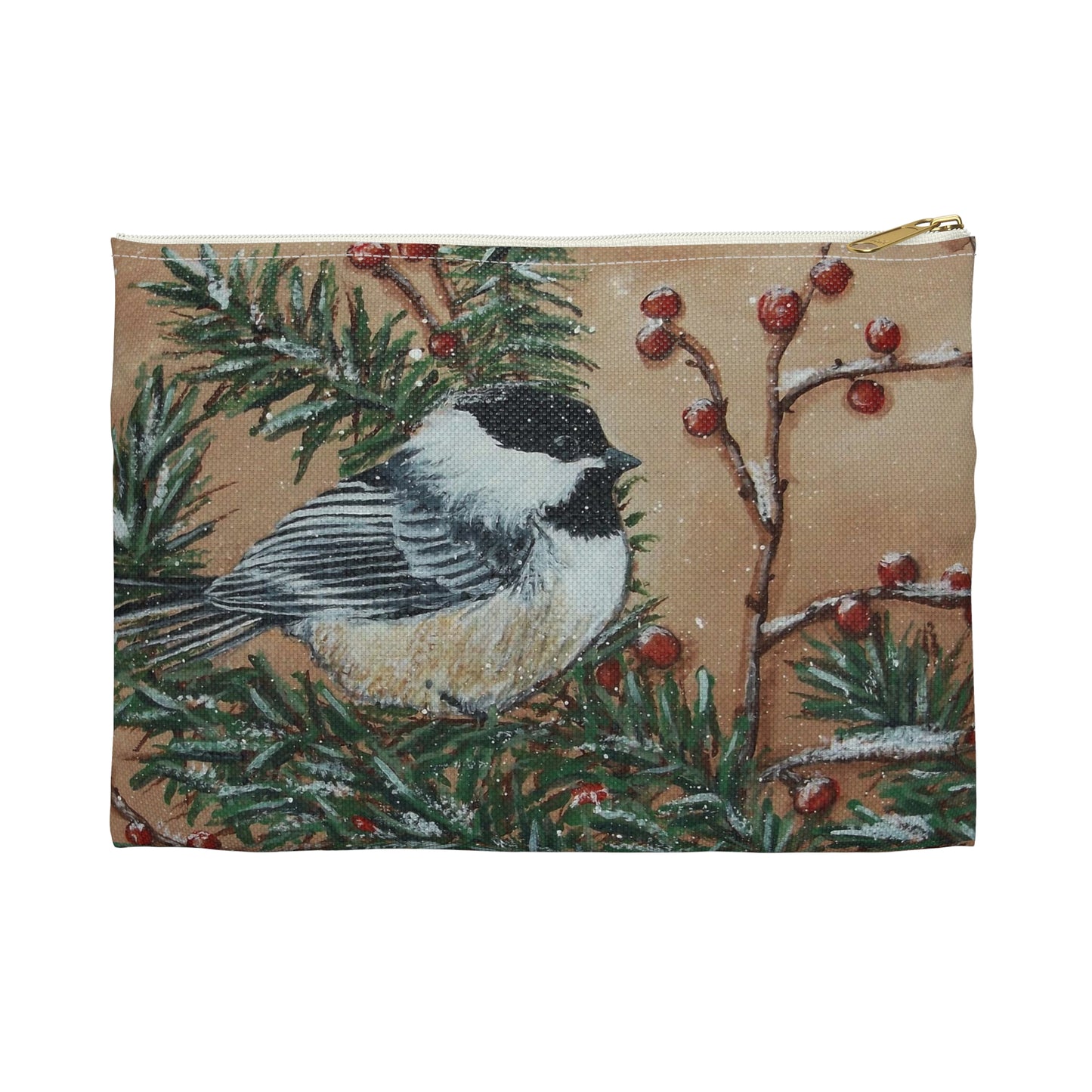 Accessory Pouch, Chickadee, Winter Berries, Wild Bird, Song Bird
