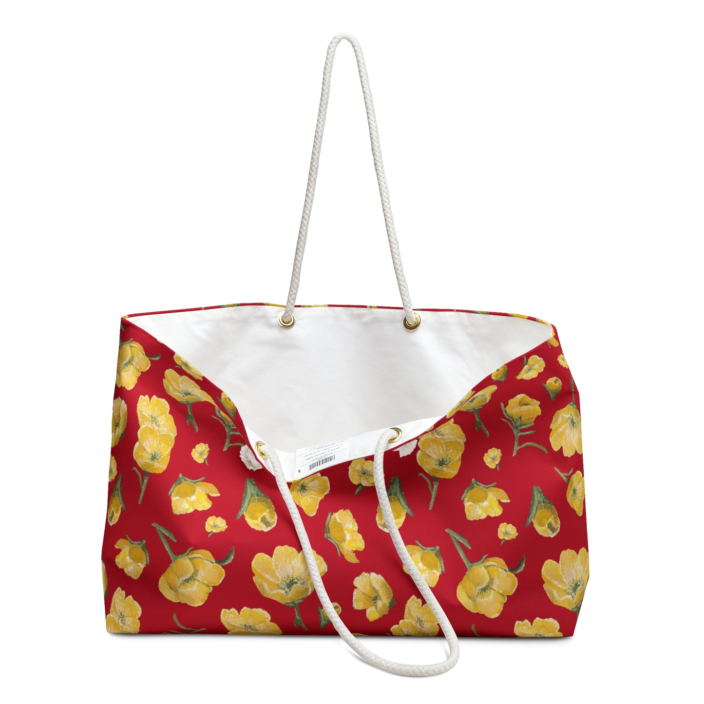 Weekender Bag, Buttercups, Red Background, Oklahoma Wildflower, Yellow Floral