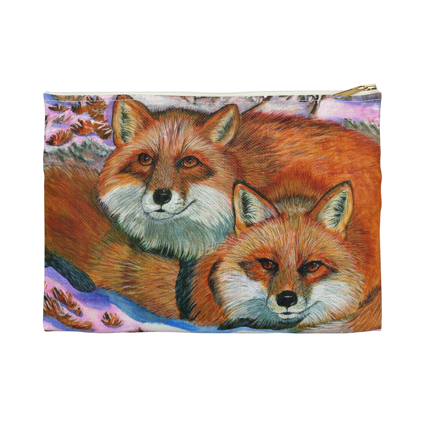 Accessory Pouch, Red Foxes, Brothers, Winter Scene