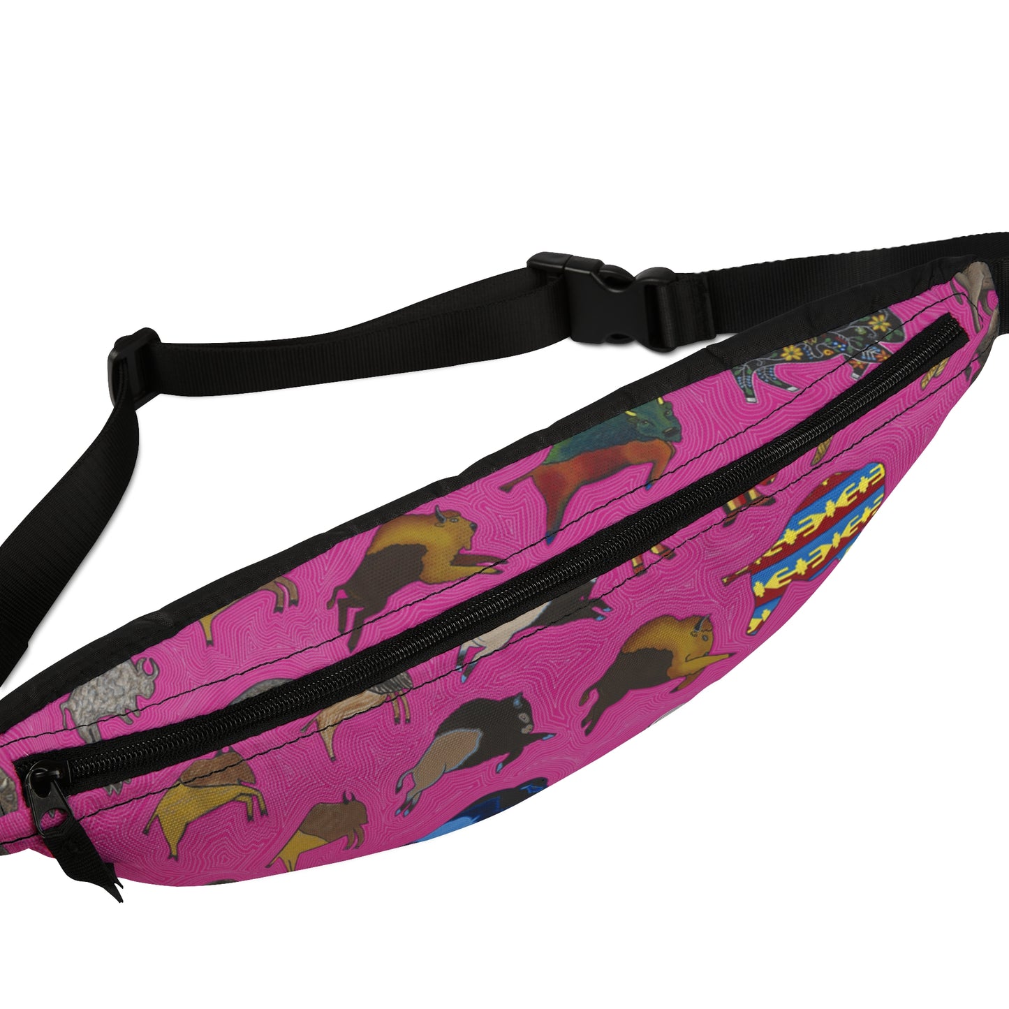 Fanny Pack, Hot Pink, Bison Transition, Buffalo, Native American, Indigenous Design