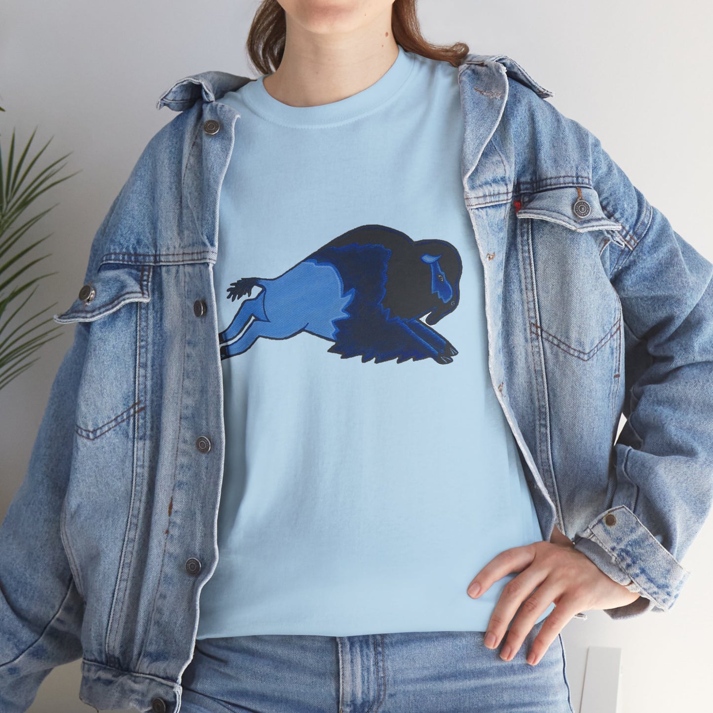 Unisex Heavy Cotton Tee, Bison Art, Blue Buffalo T-shirt, Native Bison Art, Native Buffalo