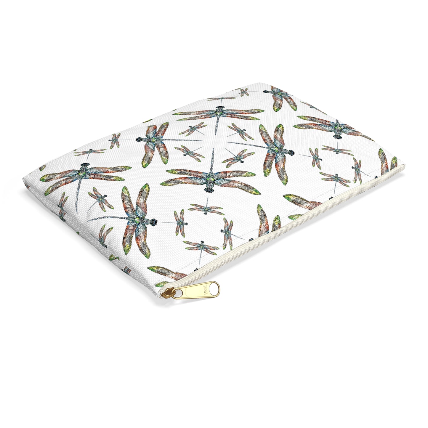 Accessory Pouch, Dragonfly, White, Native American design, Makeup bag, Pencil case, Travel cosmetic pouch