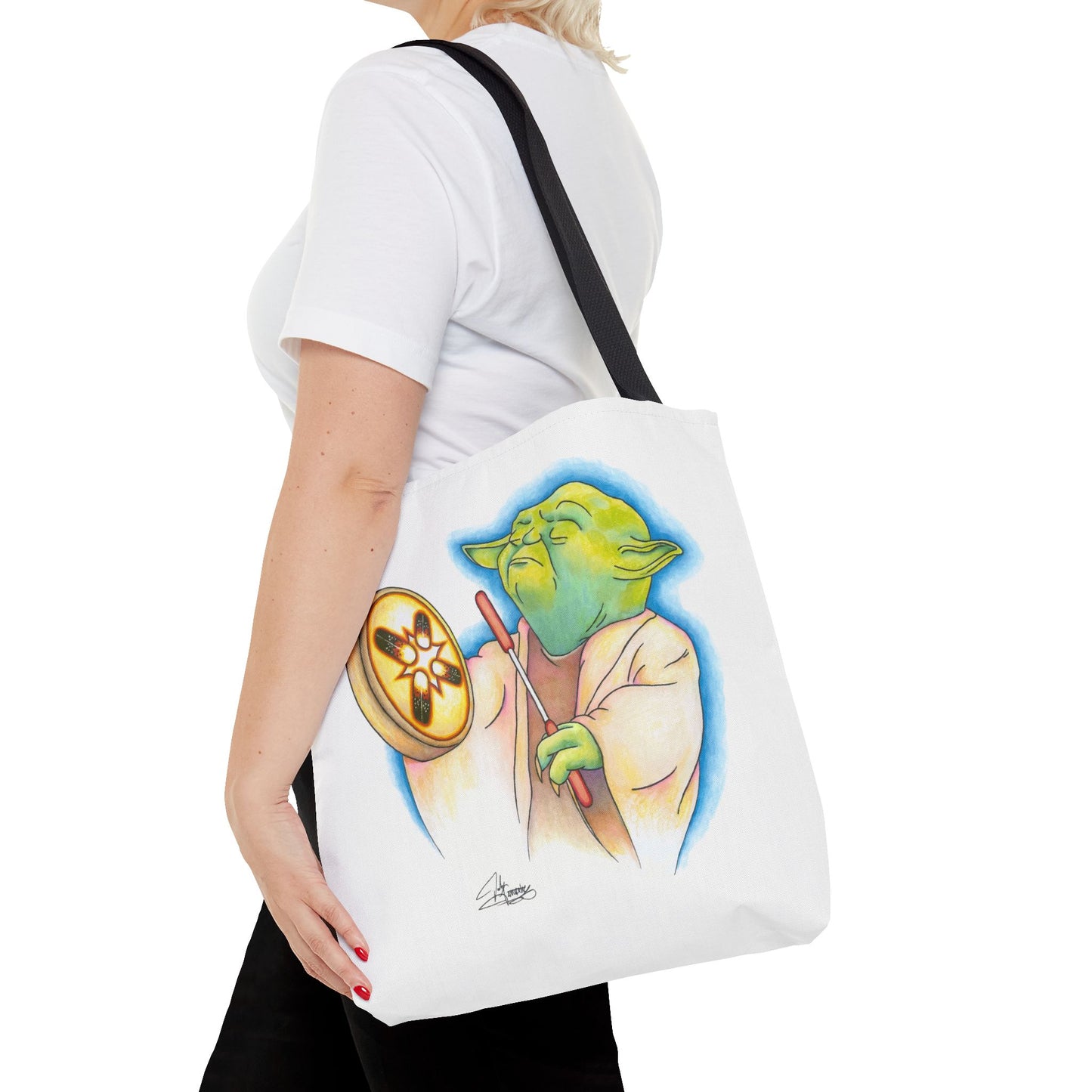 Tote Bag, Alien Playing Native Hand Drum, Native Pop Humor, Native American