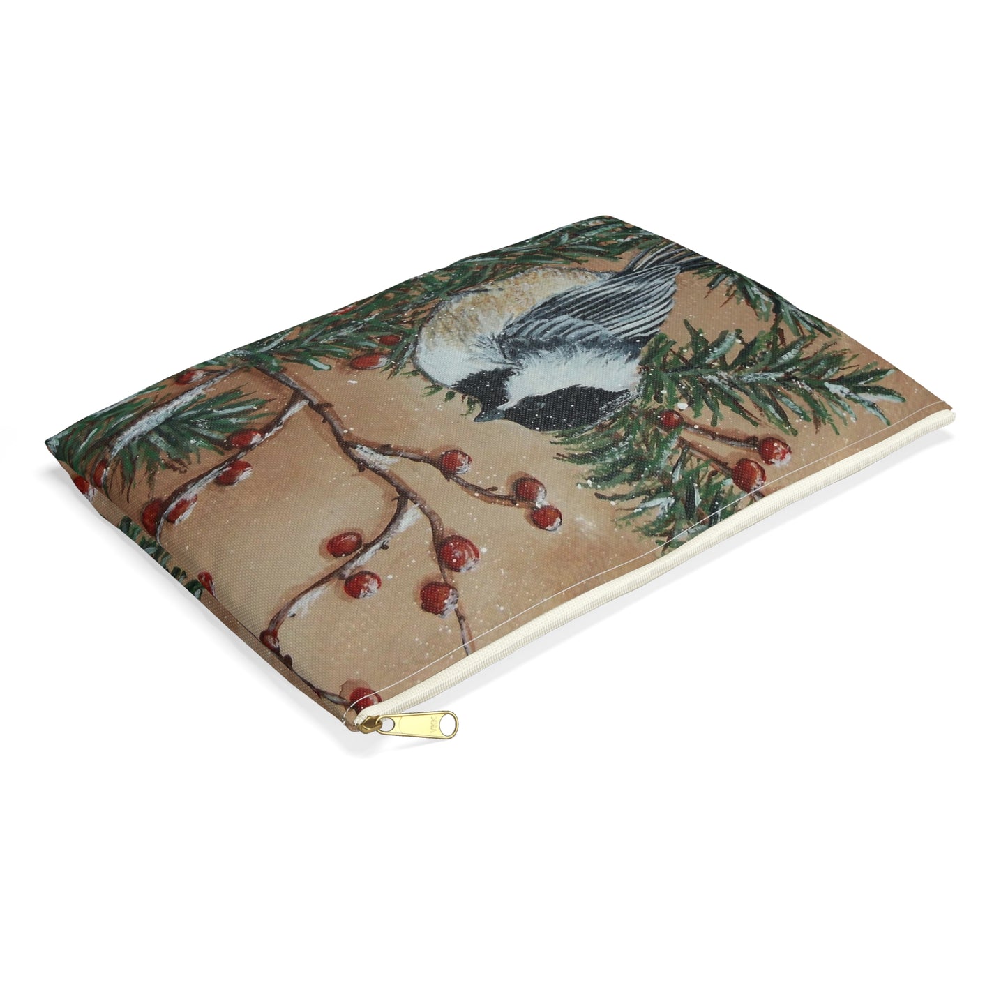 Accessory Pouch, Chickadee, Winter Berries, Wild Bird, Song Bird