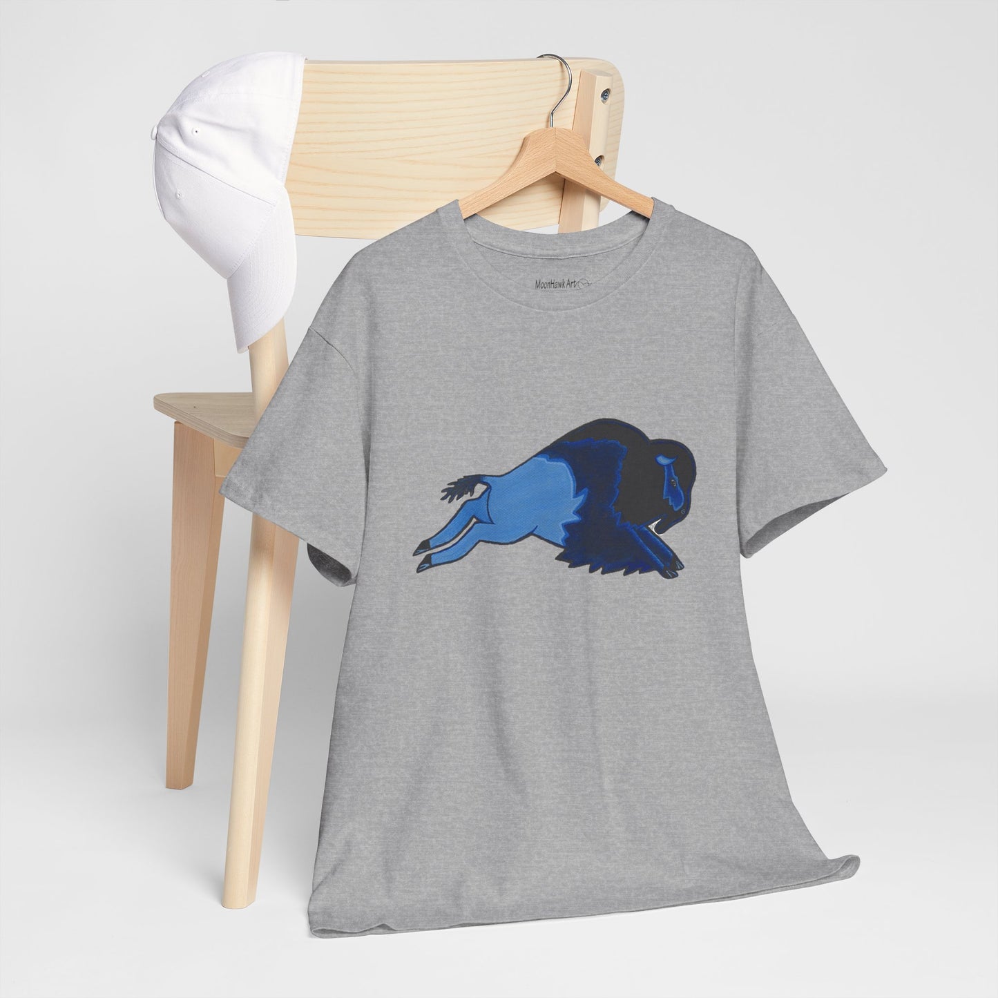 Unisex Heavy Cotton Tee, Bison Art, Blue Buffalo T-shirt, Native Bison Art, Native Buffalo