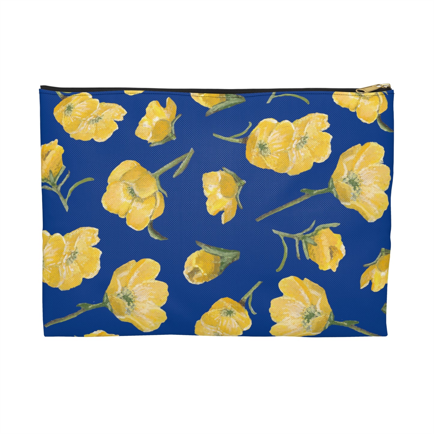 Accessory Pouch, Buttercups, Dark Blue Background, Oklahoma Wildflower, Yellow Floral