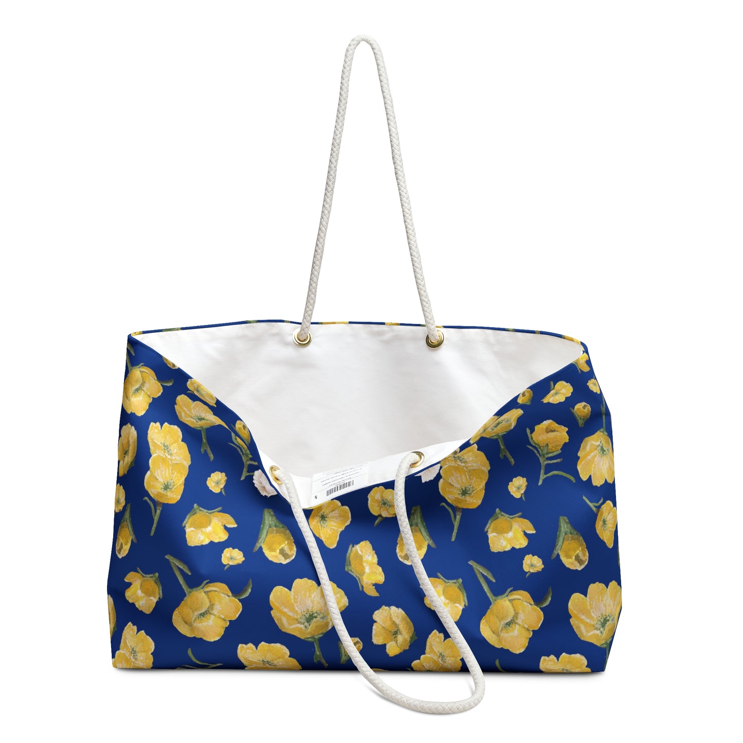 Weekender Bag, Buttercups, Dark Blue Background, Oklahoma Wildflower, Yellow Floral