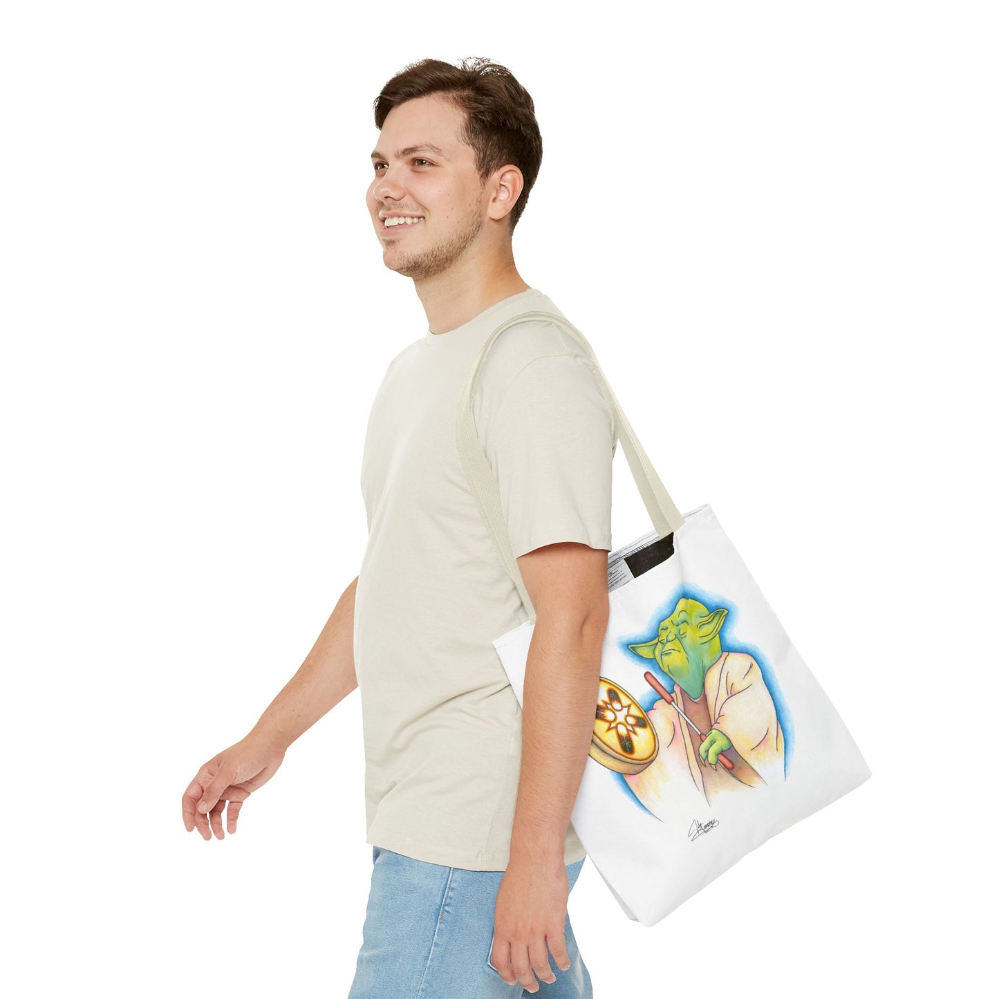 Tote Bag, Alien Playing Native Hand Drum, Native Pop Humor, Native American