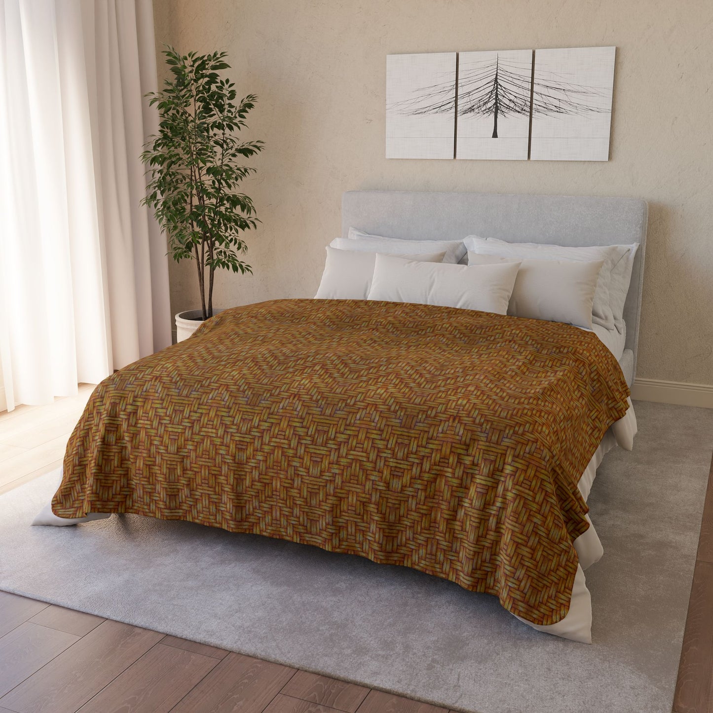 Fleece Sherpa Blanket, SouthEast Native American Basketweave Design