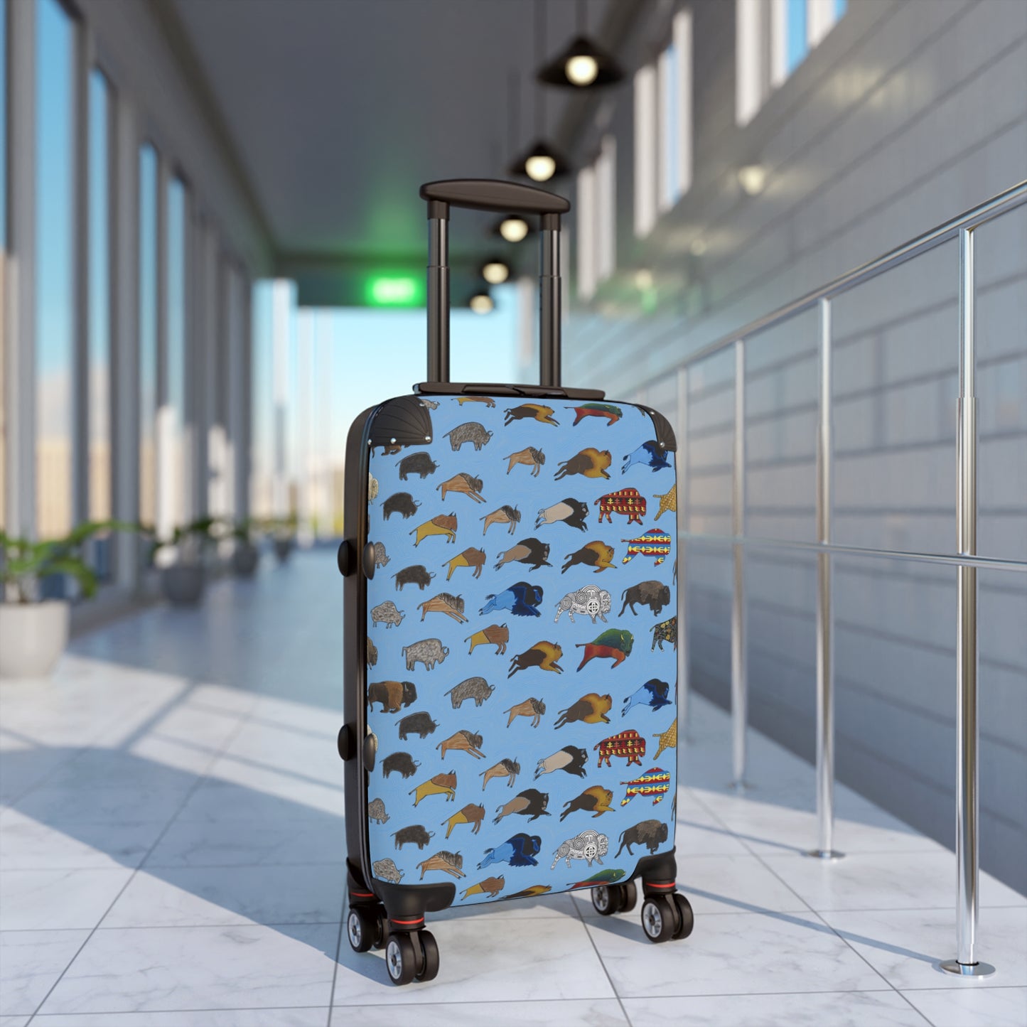 Suitcase, Light Blue, Bison Transition, Buffalo, Native American, Luggage, Carry On