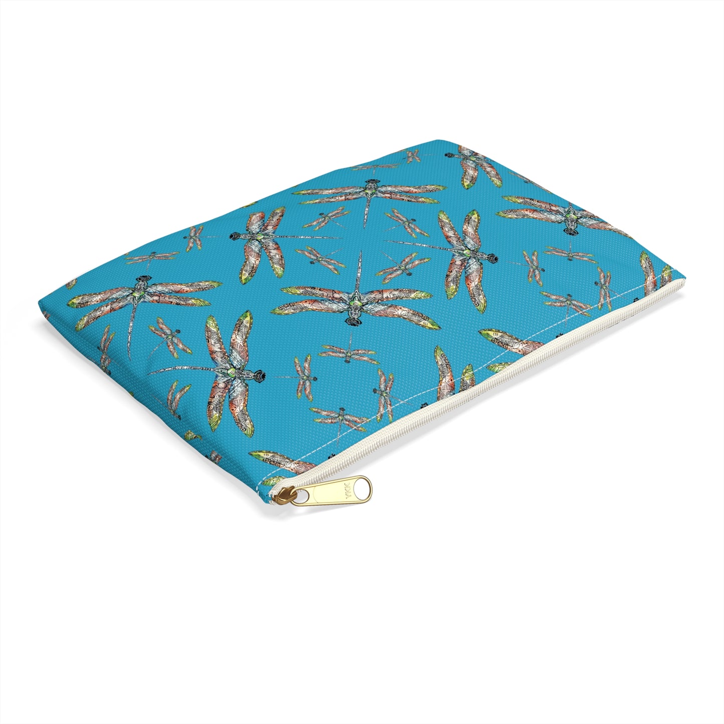 Accessory Pouch, Dragonfly, Turquoise color, Native American design, Makeup bag, Pencil case, Travel cosmetic pouch