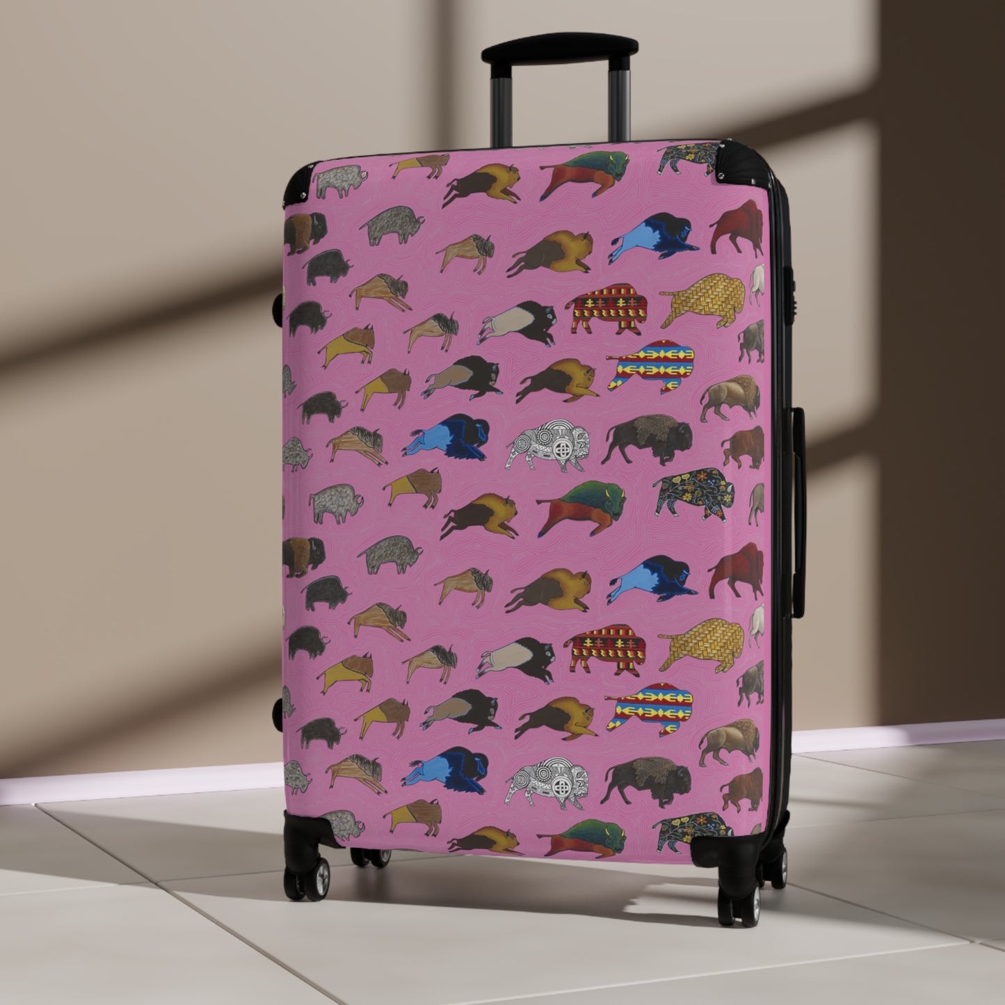 Suitcase, Pink, Bison Transition, Buffalo, Native American, Luggage, Carry On