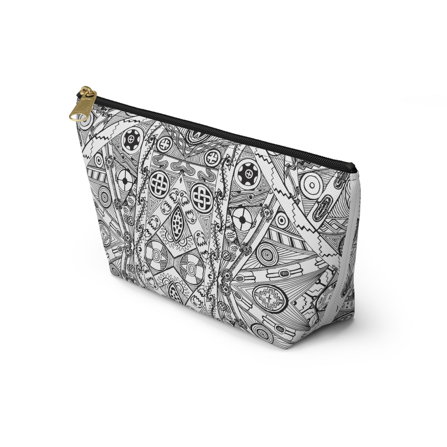 Black and White Tribal Motif Accessory Pouch w T-bottom