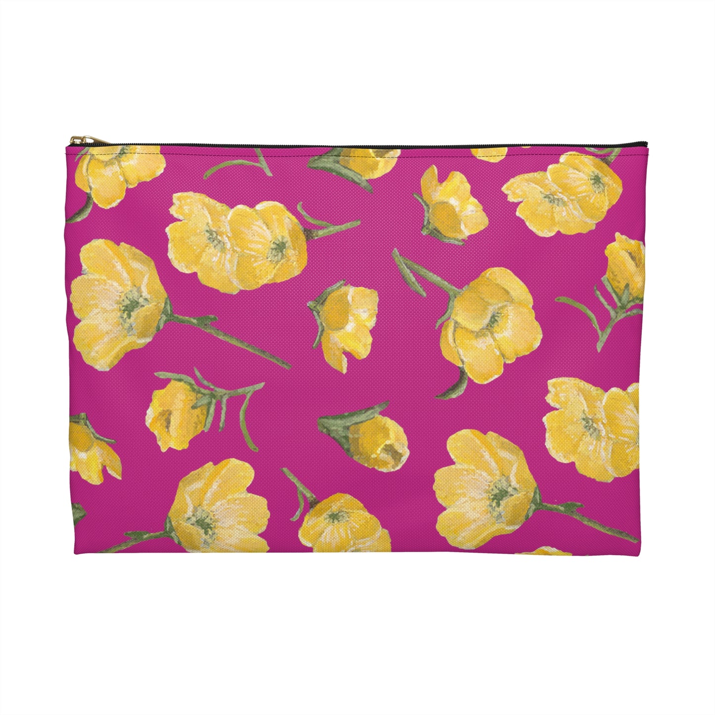 Accessory Pouch, Buttercups, Hot Pink Background, Oklahoma Wildflower, Yellow Floral