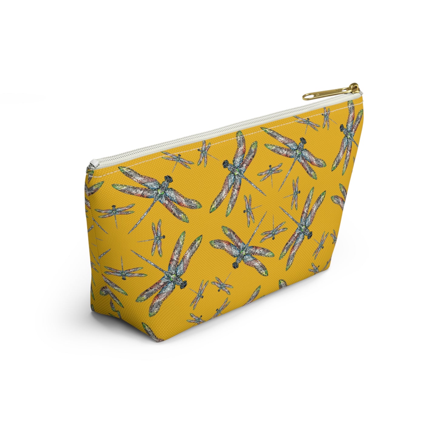 Accessory Pouch w T-bottom, Dragonfly, Yellow, Native American design, Makeup bag, Pencil case, Travel cosmetic pouch