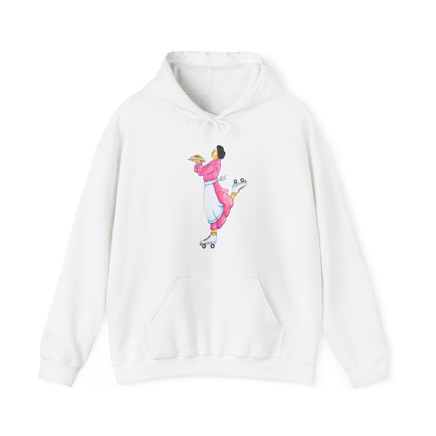 Unisex Heavy Blend™ Hooded Sweatshirt, Rez Car Hop, Native American, Humor, Pop Art, Pink, White, Blue