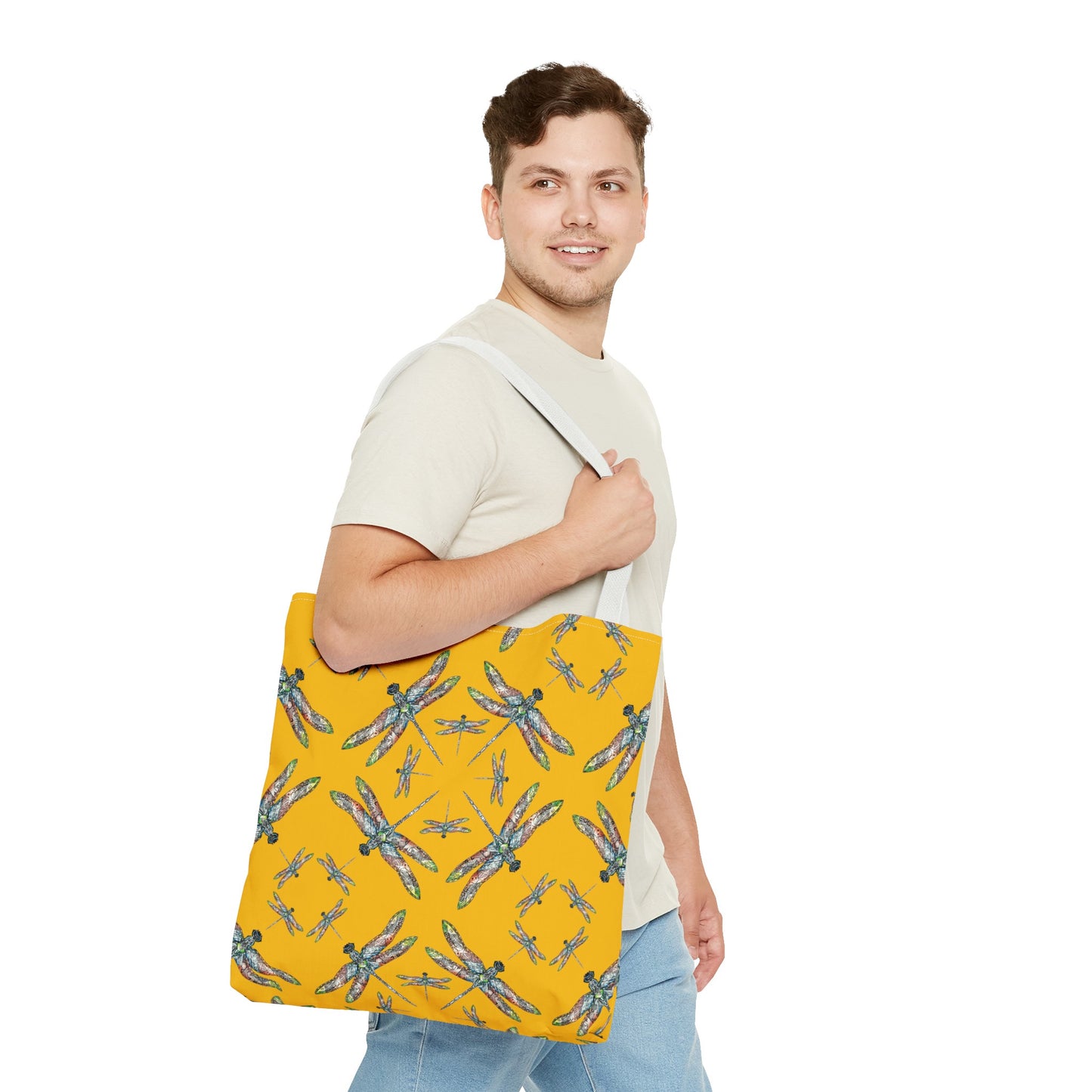 Dragonfly Tote Bag, Yellow, Shoulder bag, Powwow tote, Carry all