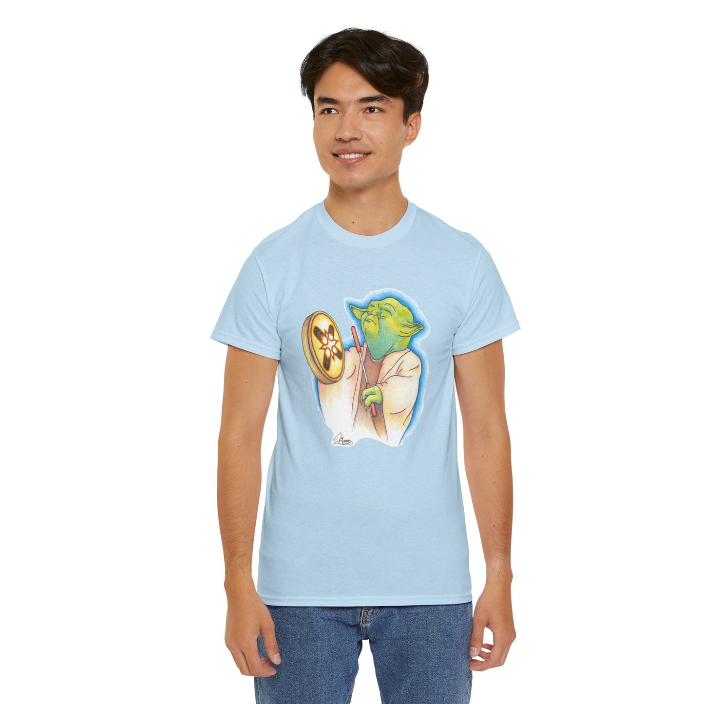 Unisex Heavy Cotton Tee, Native Alien With Hand Drum, Song From Long Ago, Native American Pop Art, Indigenous Humor