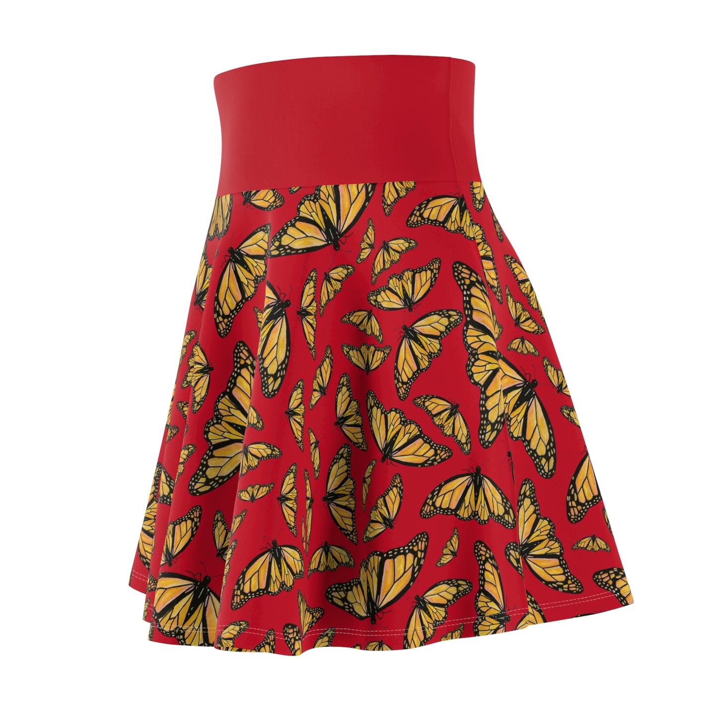 Women's Skater Skirt, Monarch, Red Background, Butterfly, Kamama
