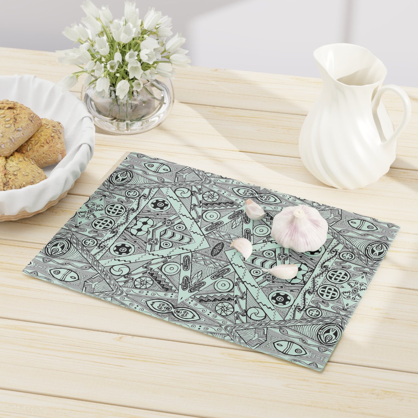 Cutting Board, Black and White Tribal Motif, Kitchen Accessory