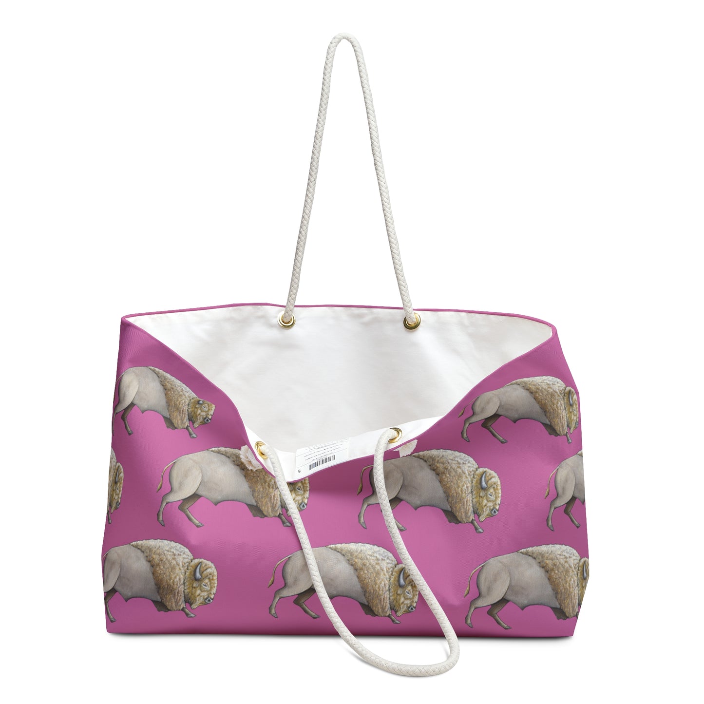 Weekender Bag, Pink White Bison, Buffalo, Native American, Powwow Tote