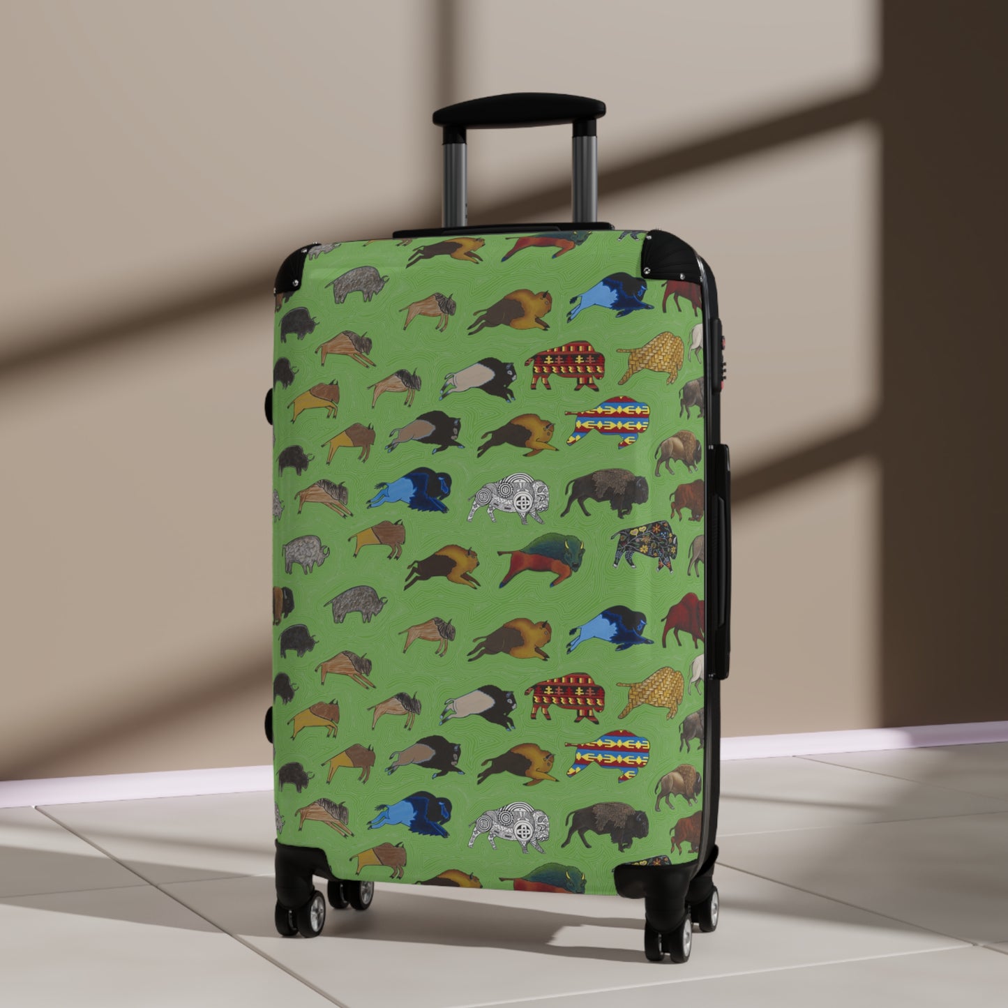 Suitcase, Green, Bison Transition, Buffalo, Native American, Carry On, Luggage