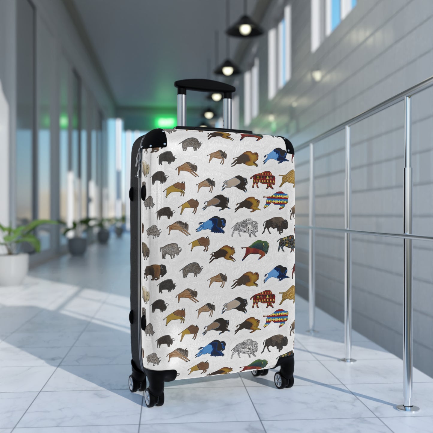 Suitcase, White, Bison Transition, Buffalo, Native American, Luggage, Carry On