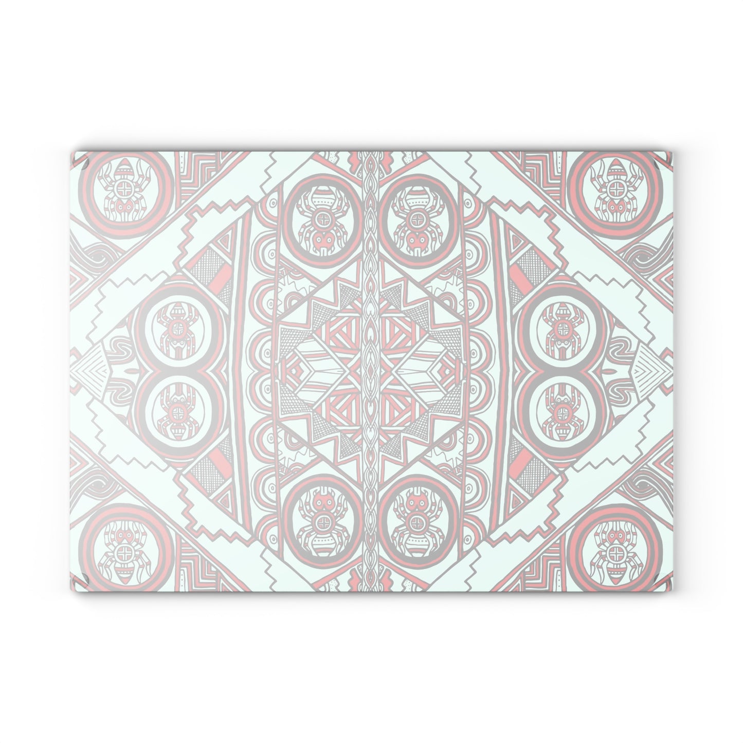Glass Cutting Board, Kitchen Accessory, SouthEast Spider Motif, Grandmother Spider, Native Design, Ancient Tribal Mound Symbols