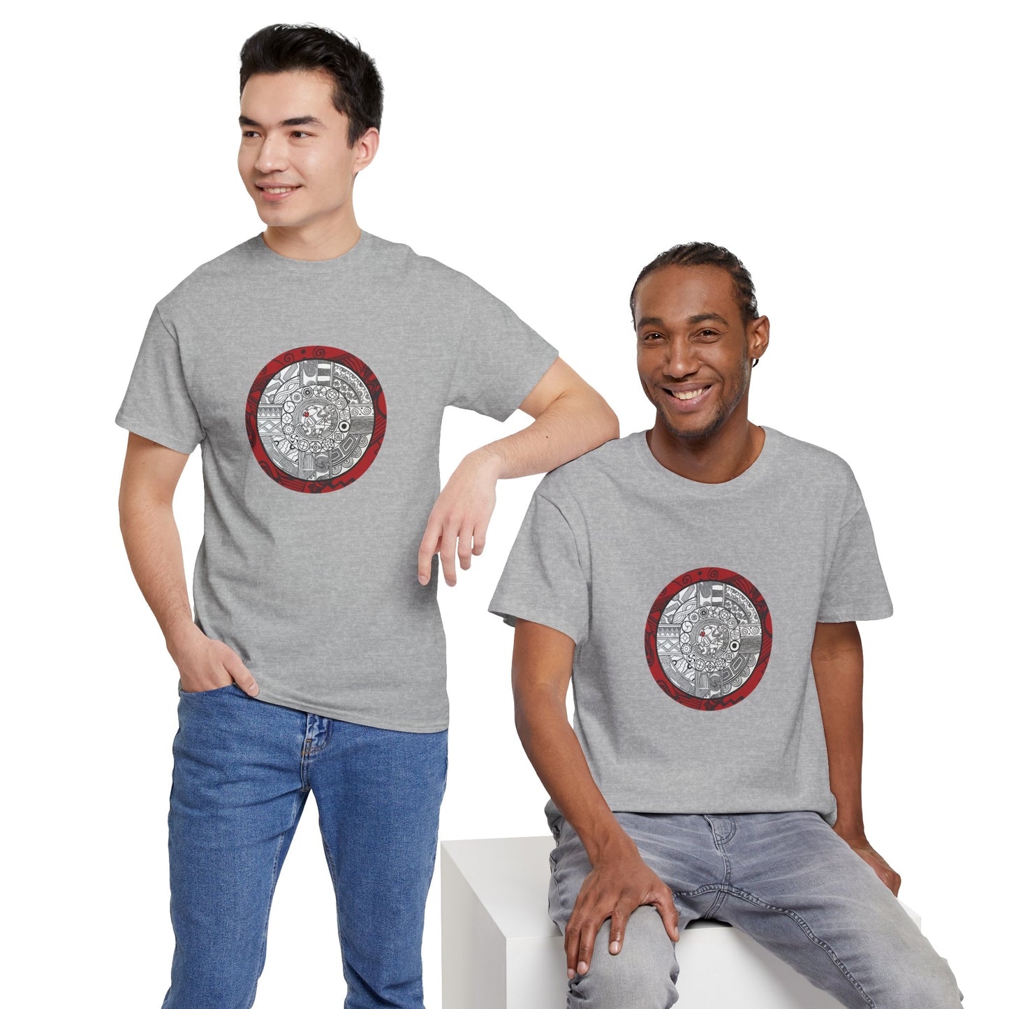 Unisex Heavy Cotton Tee, Southeastern Style, Tribal Motif, Mound Symbols, Cahokia, Chunky Player, Native American Design