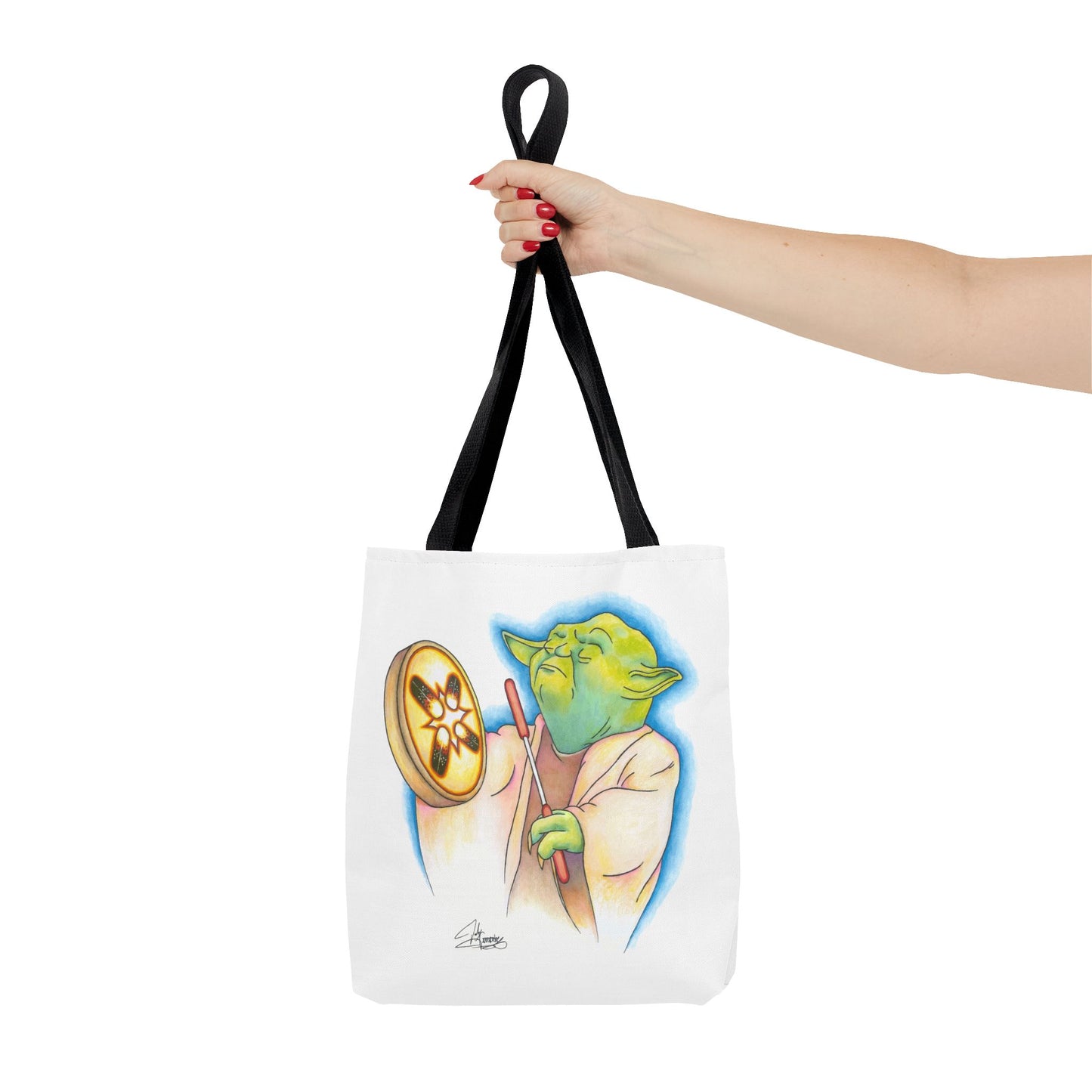 Tote Bag, Alien Playing Native Hand Drum, Native Pop Humor, Native American