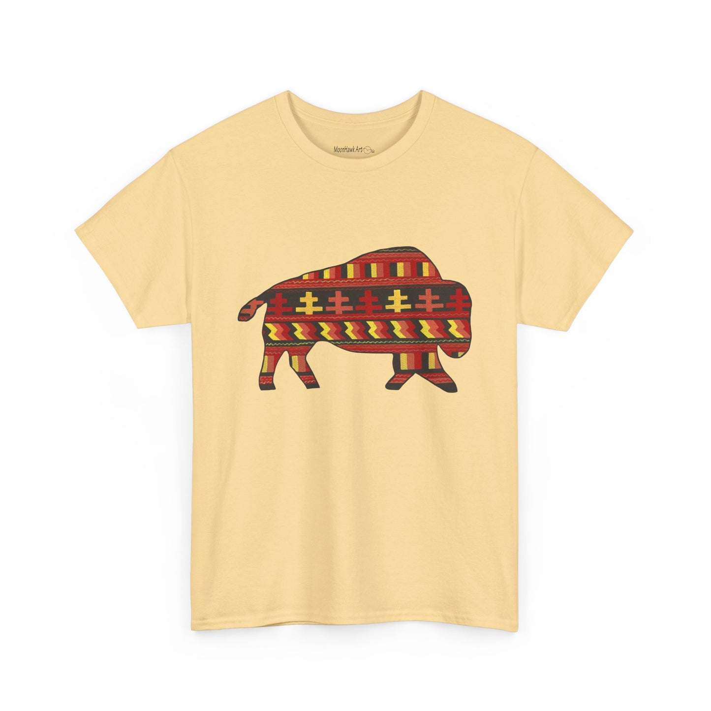 Unisex Heavy Cotton Tee, Seminole Patchwork Patterned Bison, Tribal Motif, Native Design, Indigenous Buffalo