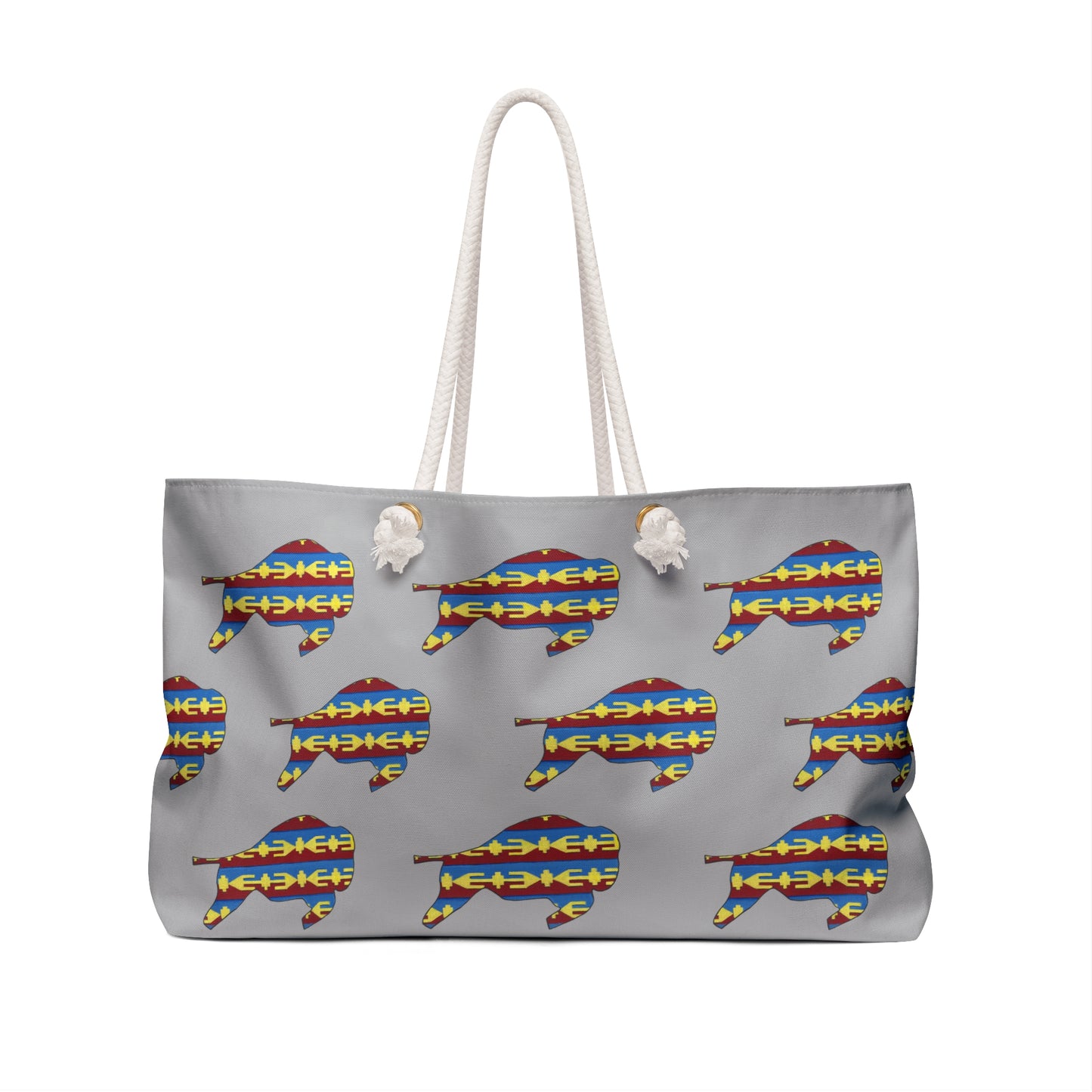 Weekender Bag, Gray, Osage Design, Bison, Buffalo, Native American, Powwow Tote
