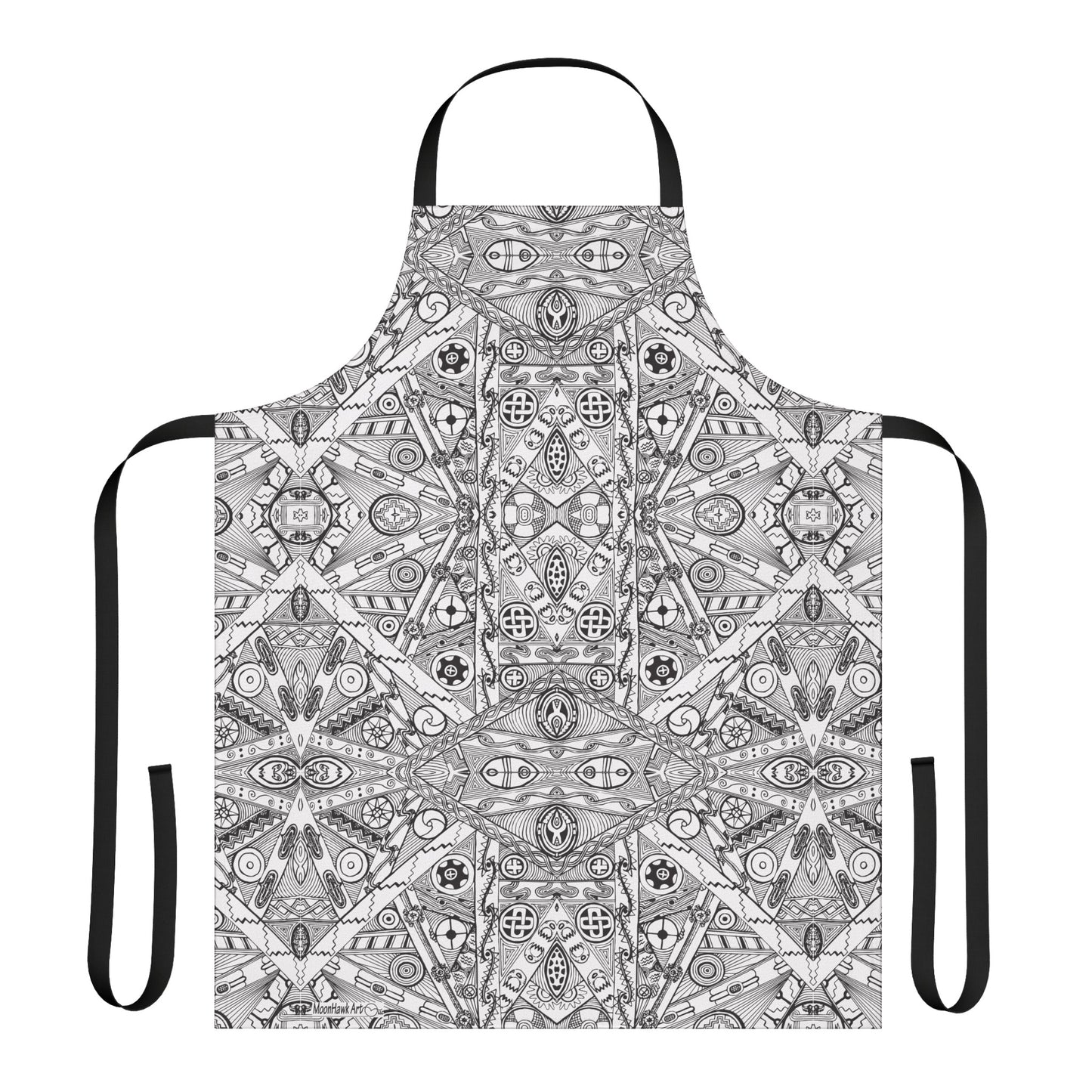Apron, Black and White, Tribal Motif, Geometric, Ancient Mound Symbols, Native American Design