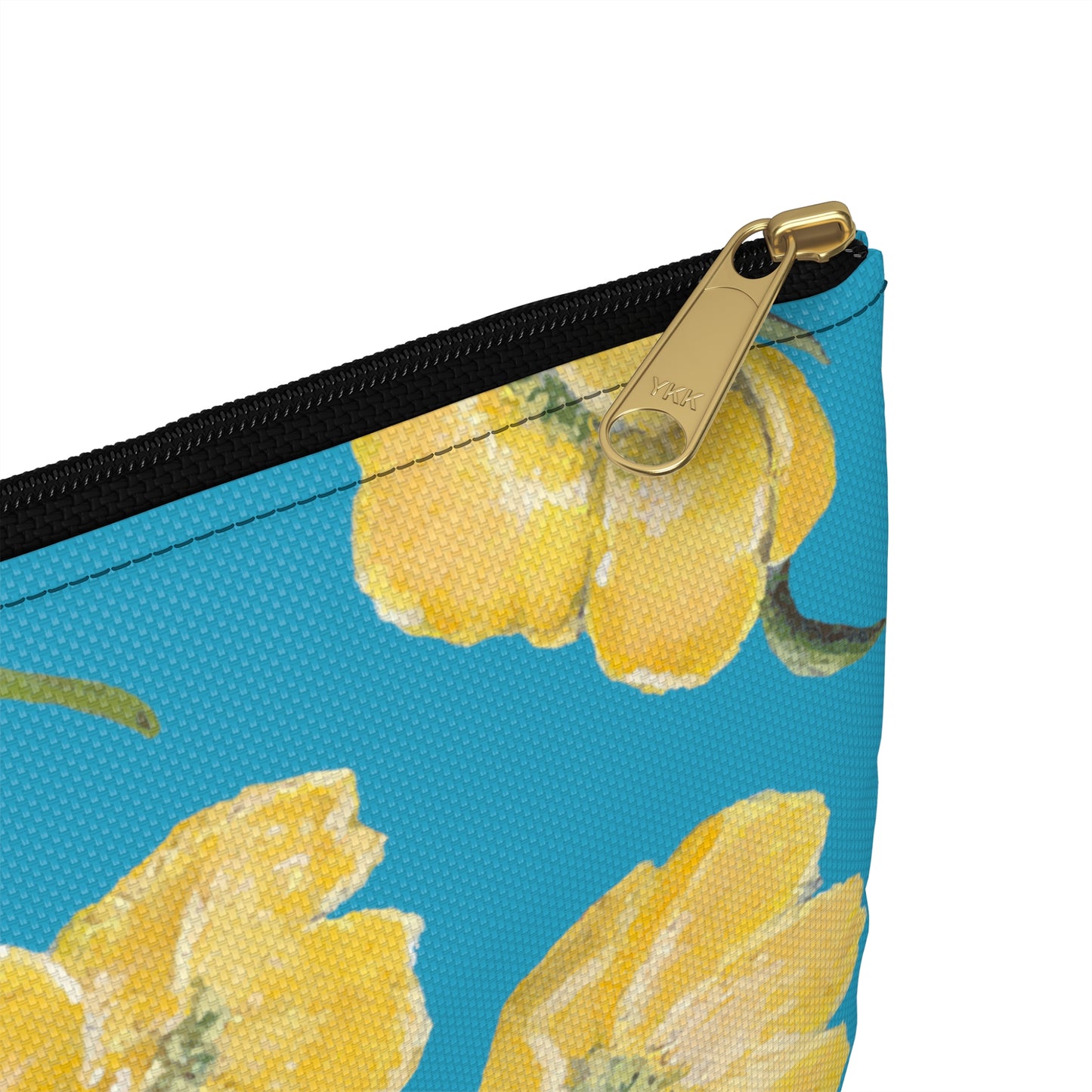Accessory Pouch, Buttercups, Turquoise Colored Background, Oklahoma Wildflower, Yellow Floral