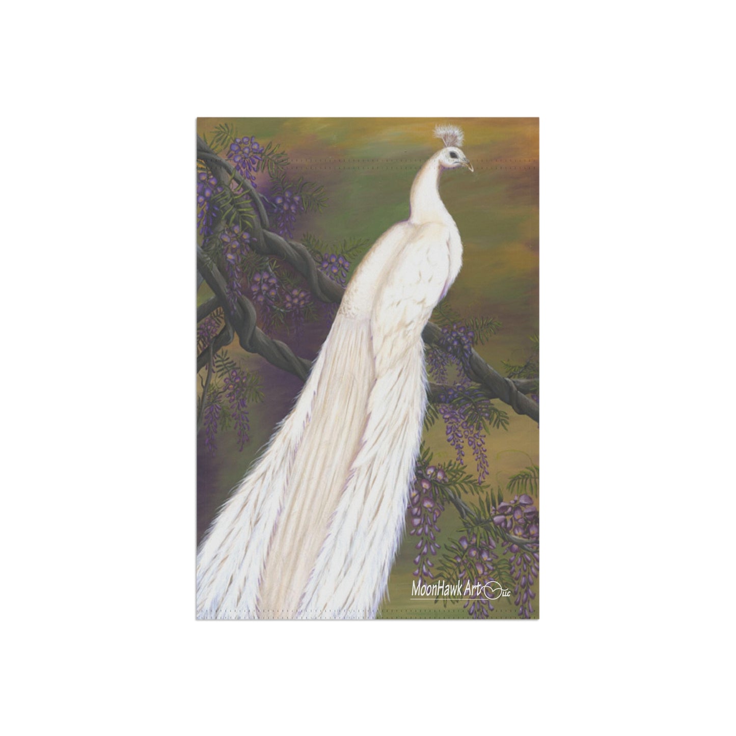 Garden & House Banner, White Peacock on Wisteria