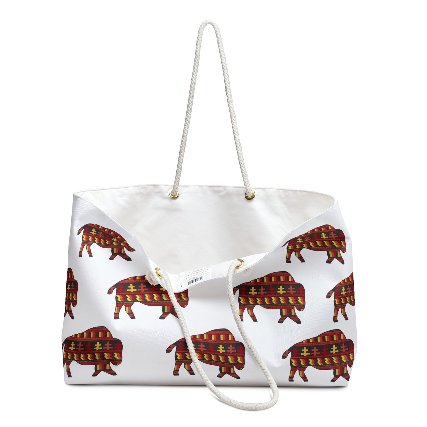 Weekender Bag, White, Seminole Design, Bison, Native American, PowWow