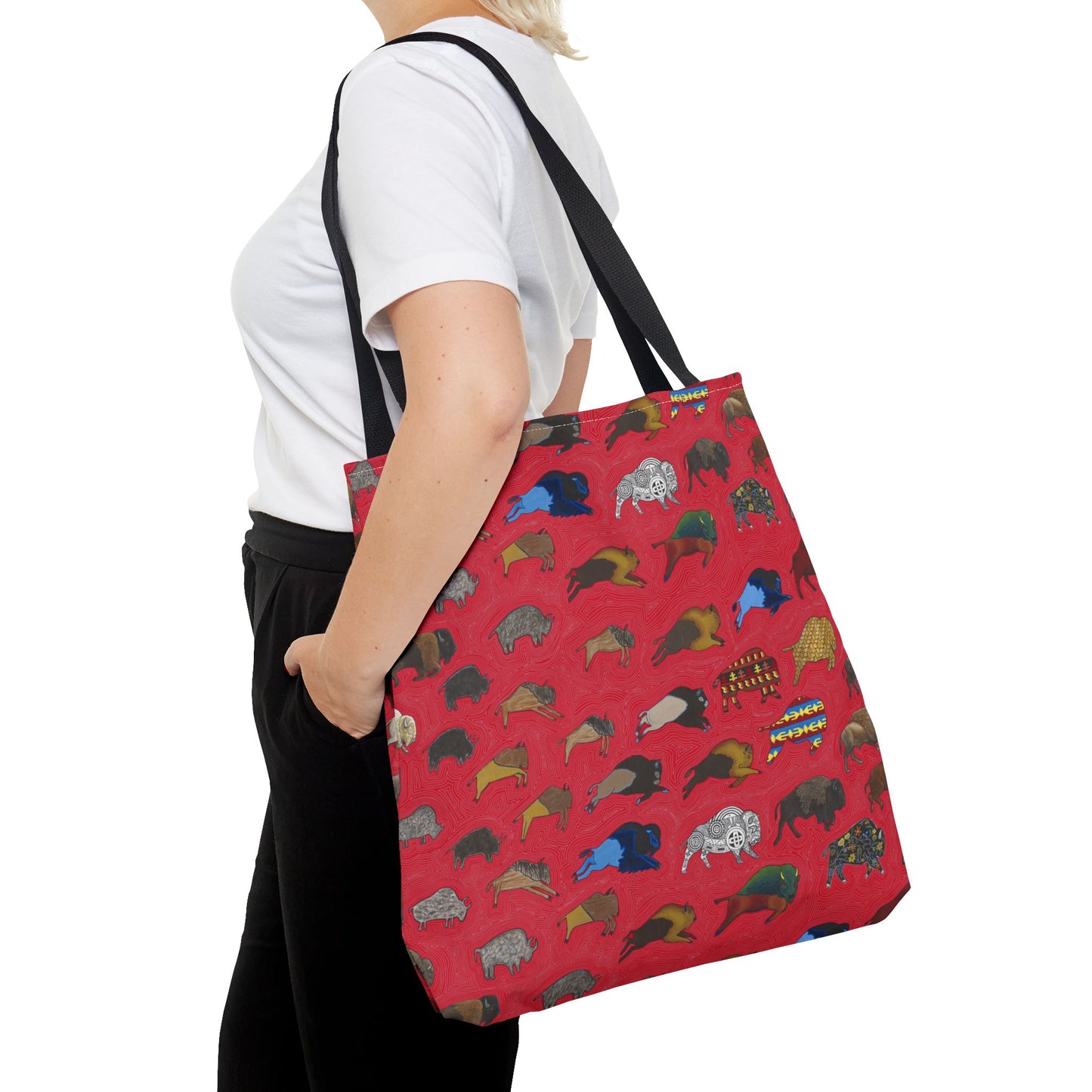 Tote Bag, Red, Bison Transition, Buffalo, Native American