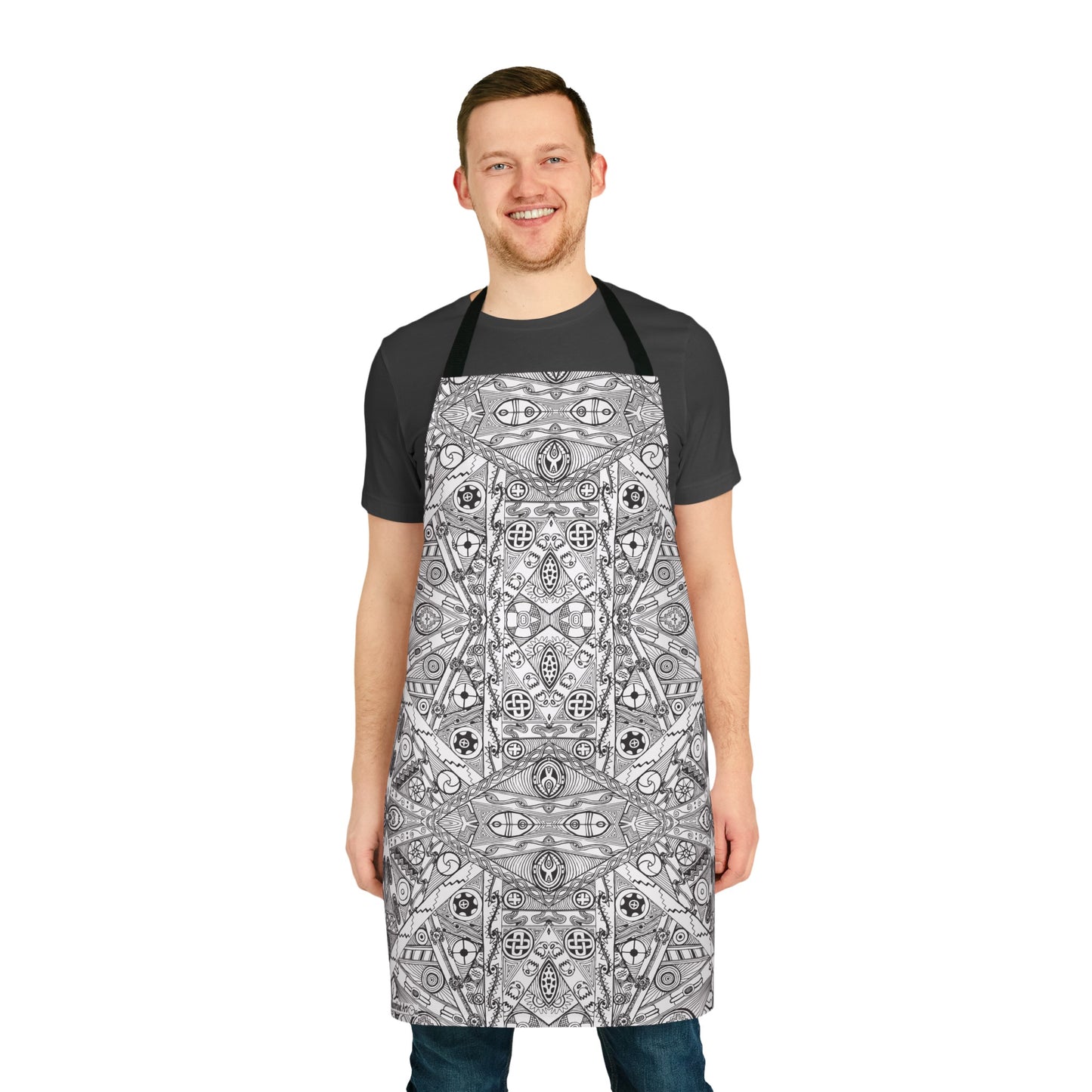 Apron, Black and White, Tribal Motif, Geometric, Ancient Mound Symbols, Native American Design