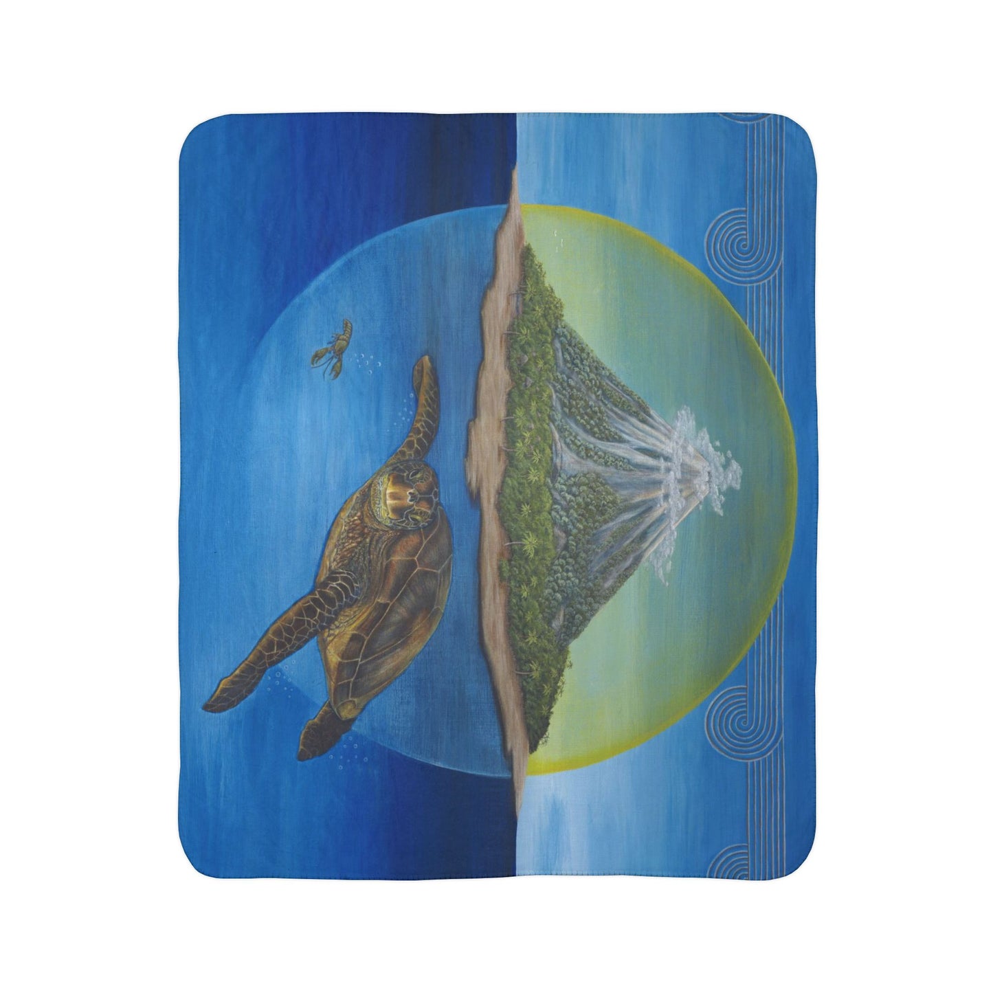 Fleece Sherpa Blanket, Origins, Seaturtle, Tropical Island, Ocean Theme, Cherokee Story