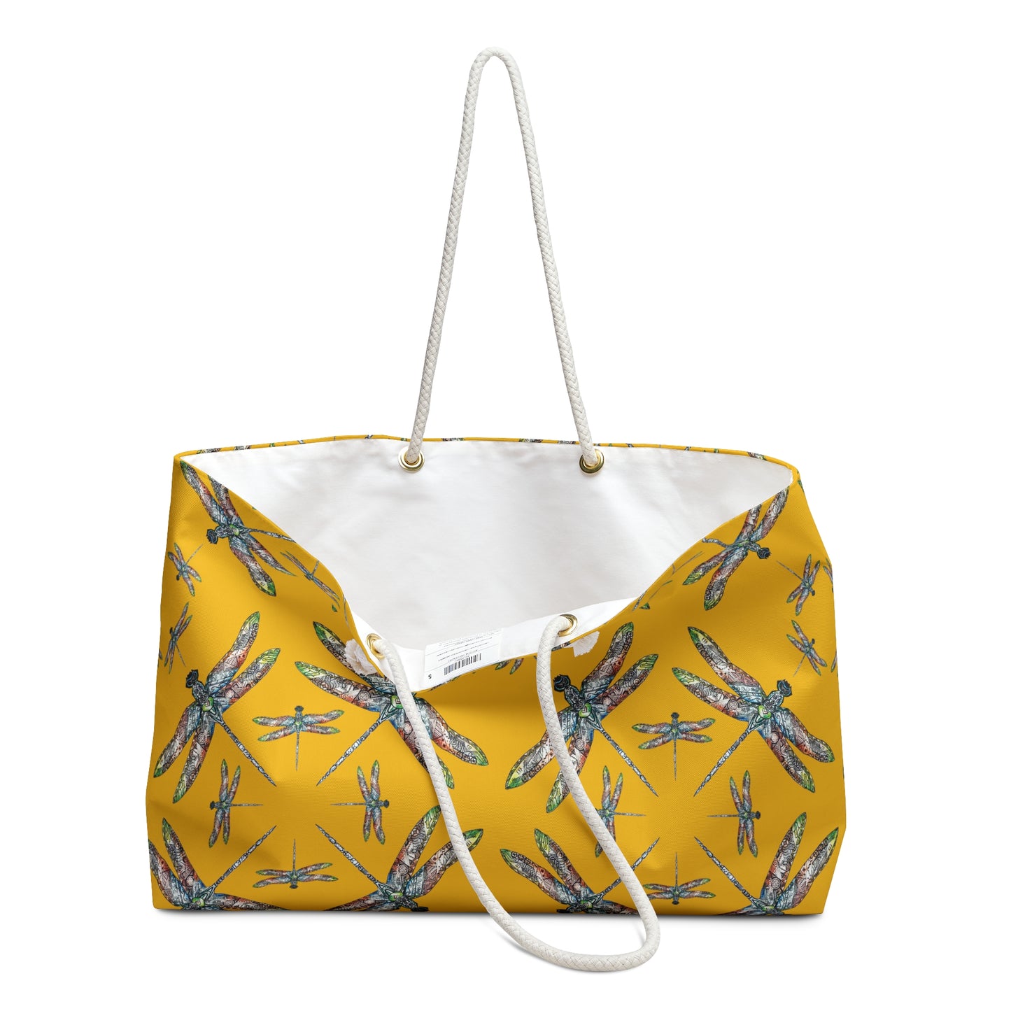 Weekender Bag, Dragonfly design, Native American, Yellow Tote, Beach bag, Powwow bag, Carry all