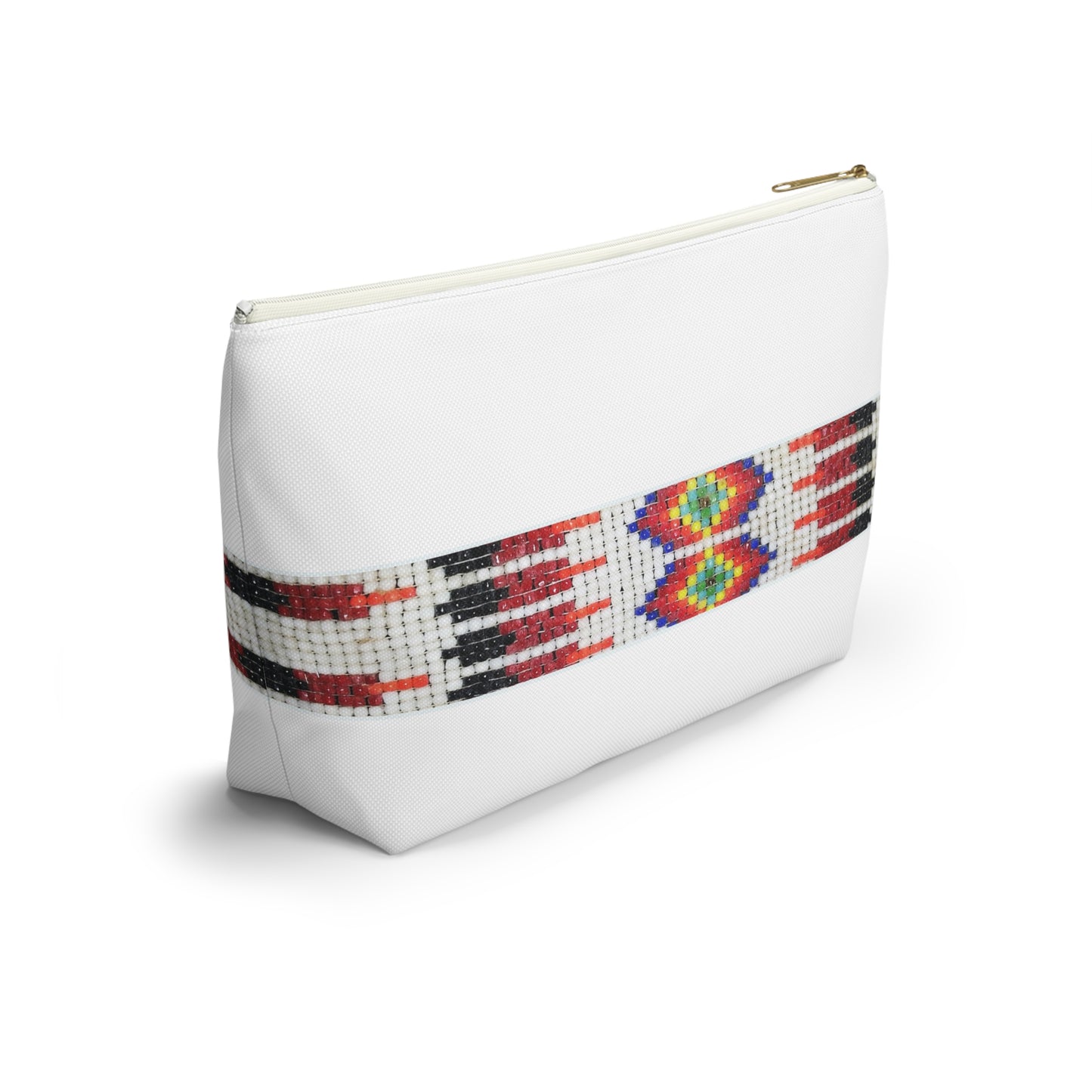 Accessory Pouch w T-bottom, PRINTED Native American bead design, cosmetic bag, pencil pouch, make-up zipper bag