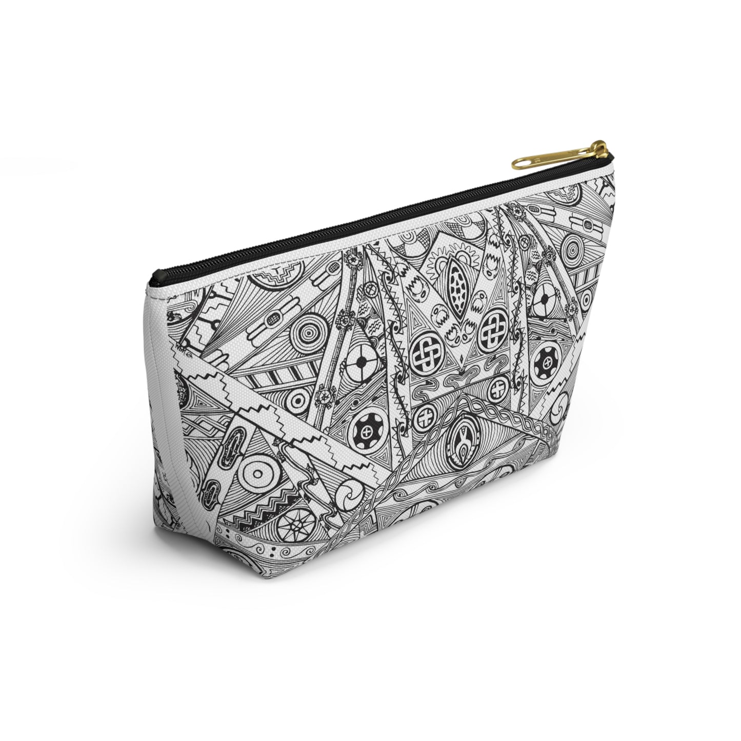 Black and White Tribal Motif Accessory Pouch w T-bottom