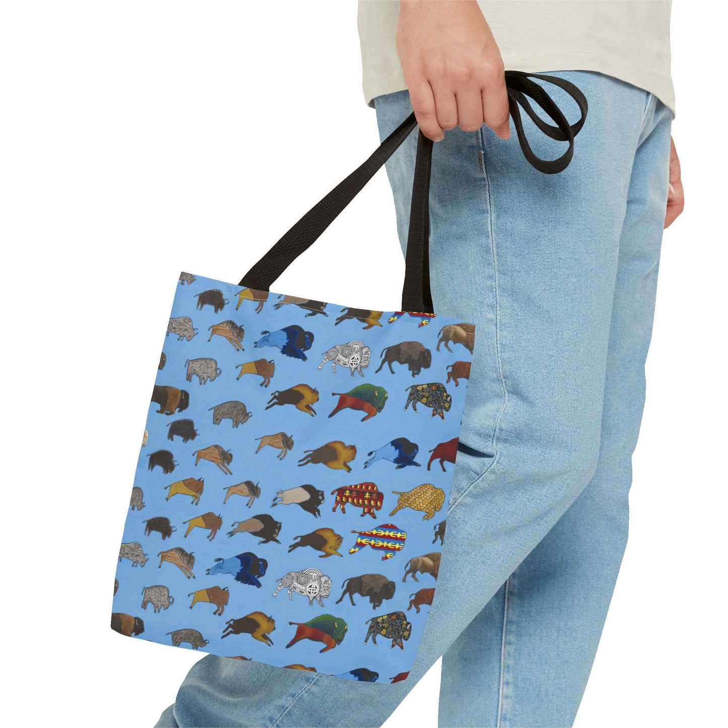 Tote Bag, Blue, Bison Transition, Buffalo, Native American