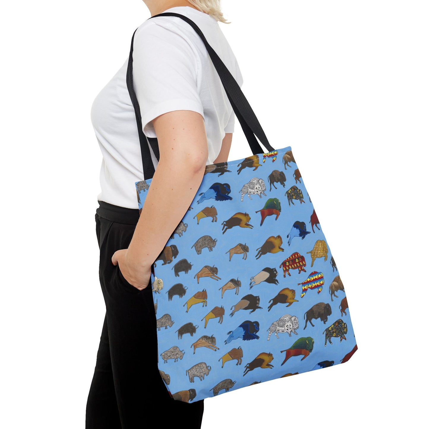Tote Bag, Blue, Bison Transition, Buffalo, Native American