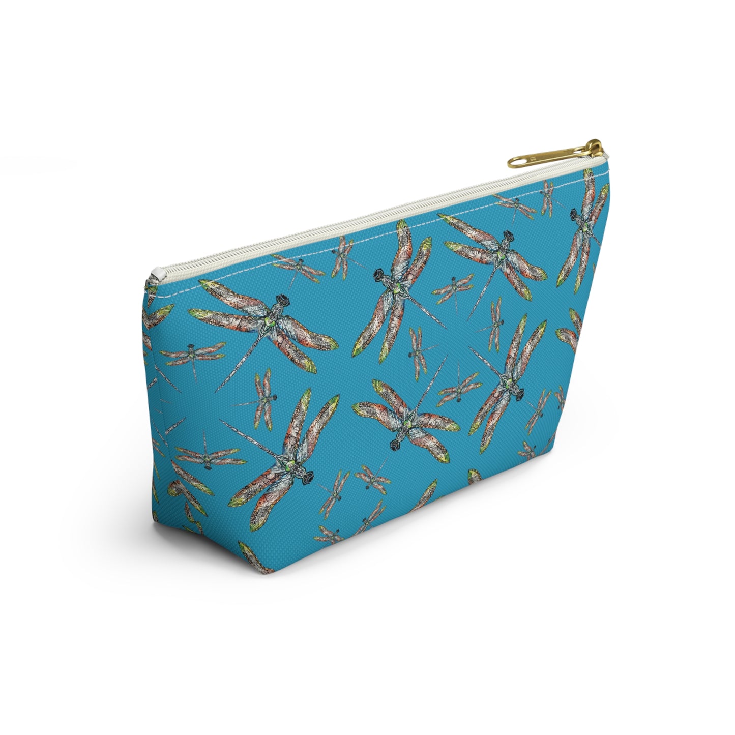 Accessory Pouch w T-bottom, Dragonfly, Turquoise color, Native American design, Makeup bag, Pencil case, Travel cosmetic pouch