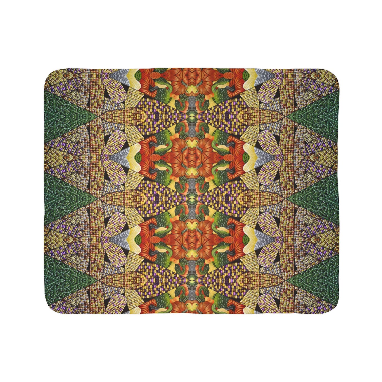 Fleece Sherpa Blanket, Three Sisters Design, Native American, Corn, Squash, Beans, Tribal Farming